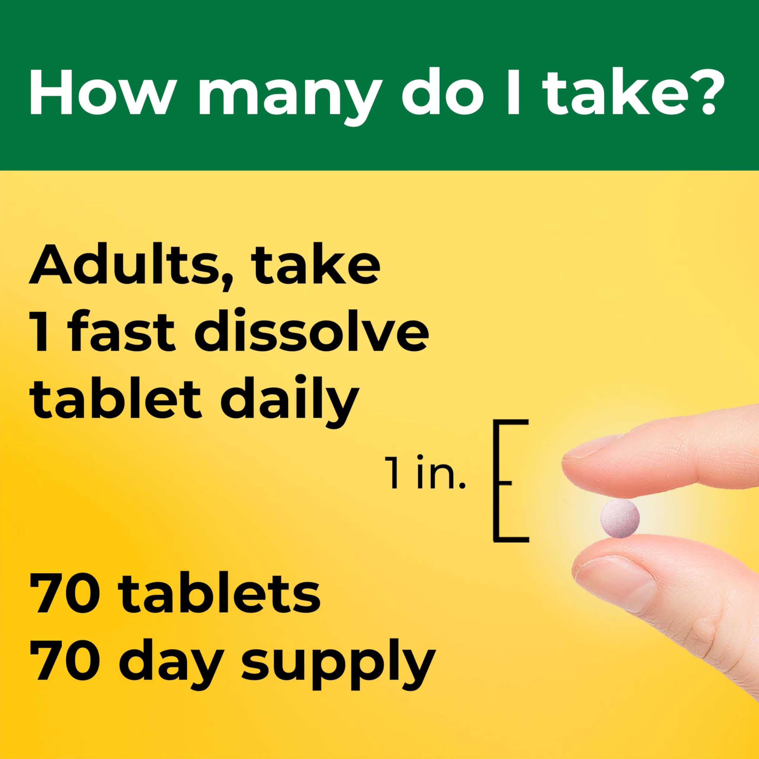 Nature Made Vitamin D3 5000 IU (125 mcg), 70 Fast Dissolve Tablets | Sugar Free, Extra Strength, Vitamin D Supplement for Immune Bone, Teeth and Muscle Health Support, 70 Day Supply