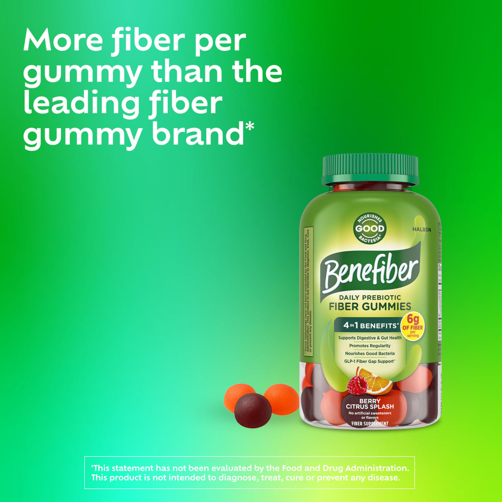 Benefiber Prebiotic Fiber Supplement Gummies, Citrus Berry Splash, 126 Ct | Plant-based Prebiotic Fiber, Supports Gut Health by Nourishing Good Gut Bacteria, GLP-1 Support for Digestive Health