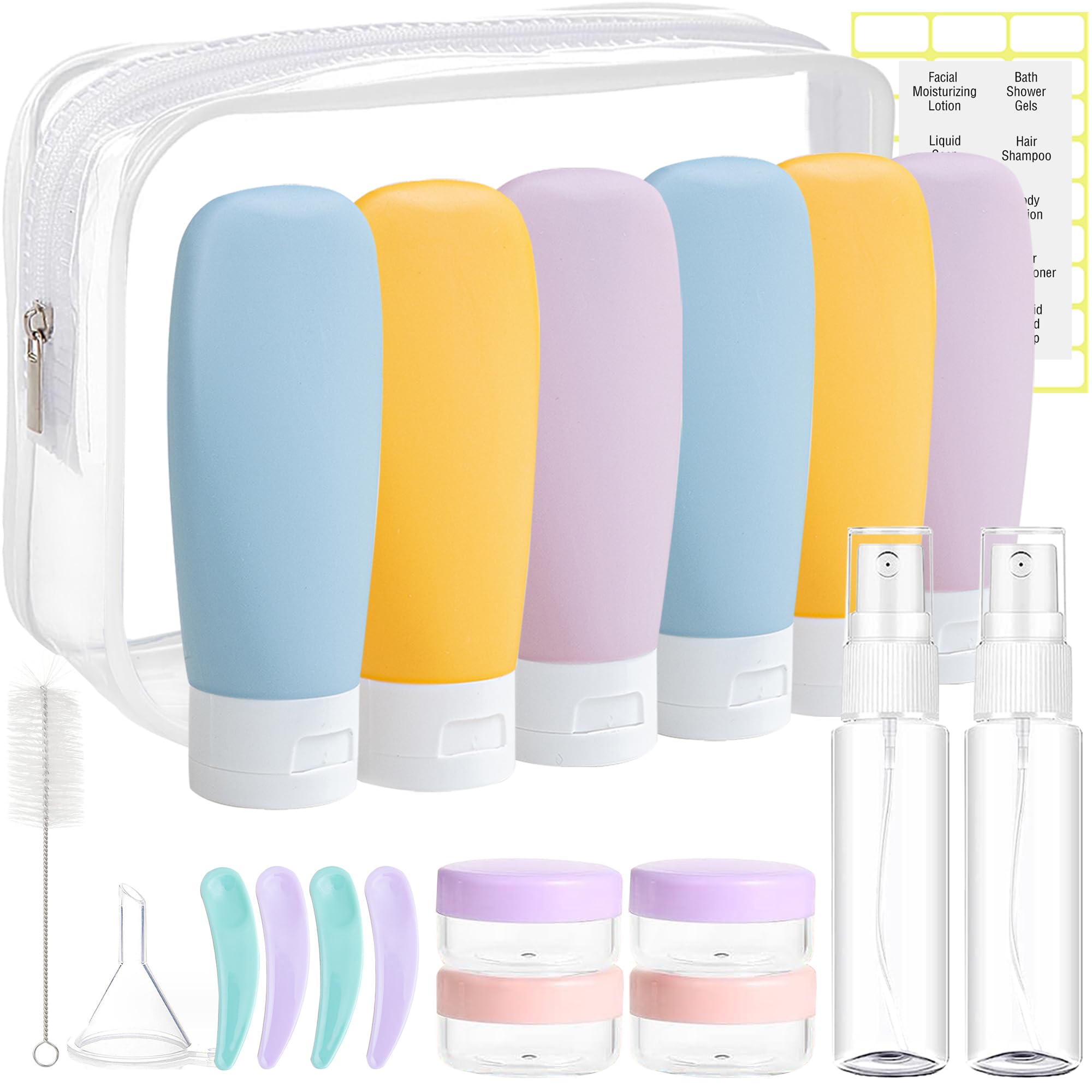 DEWSENSI 20 Pack Travel Bottles Set for Toiletries | TSA Approved, Leak Proof, Plastic Travel Size Containers, Refillable Accessories for Shampoo Conditioner Lotion Liquids