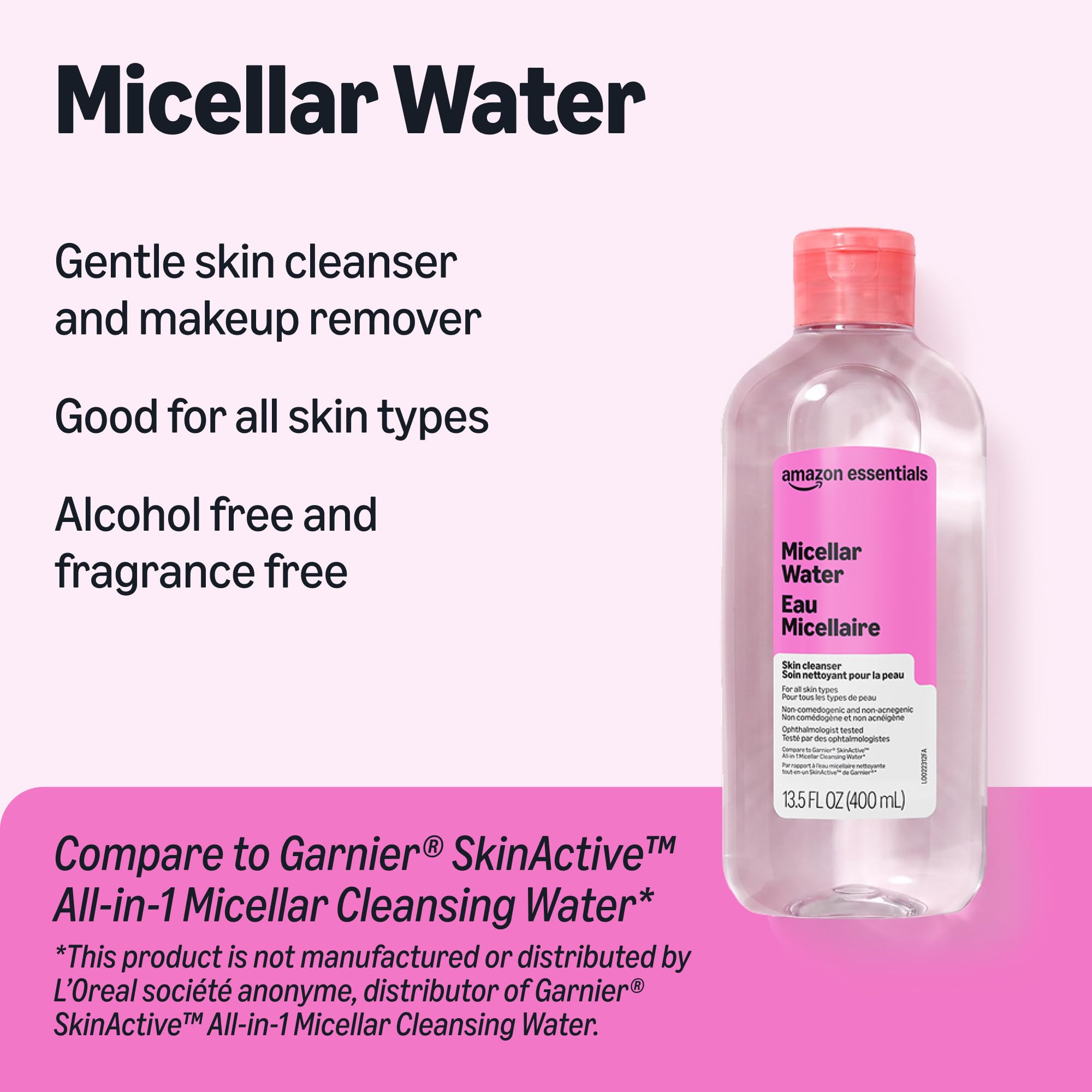 Amazon Essentials Micellar Water All-in-One Pink 13.5 Fl Oz