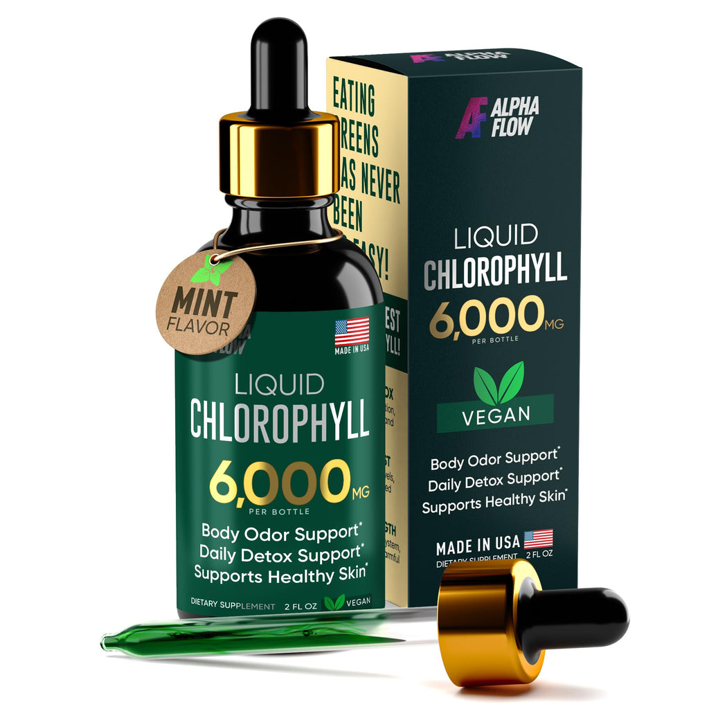 [2 Pack] Chlorophyll Liquid Drops 6000MG – Natural Liquid Chlorophyll Drops for Detox, Energy, Skin – Internal Deodorant – Vegan Chlorophyll Liquid Drops for Kids & Adults – US-made, Non-GMO - 4 Fl Oz