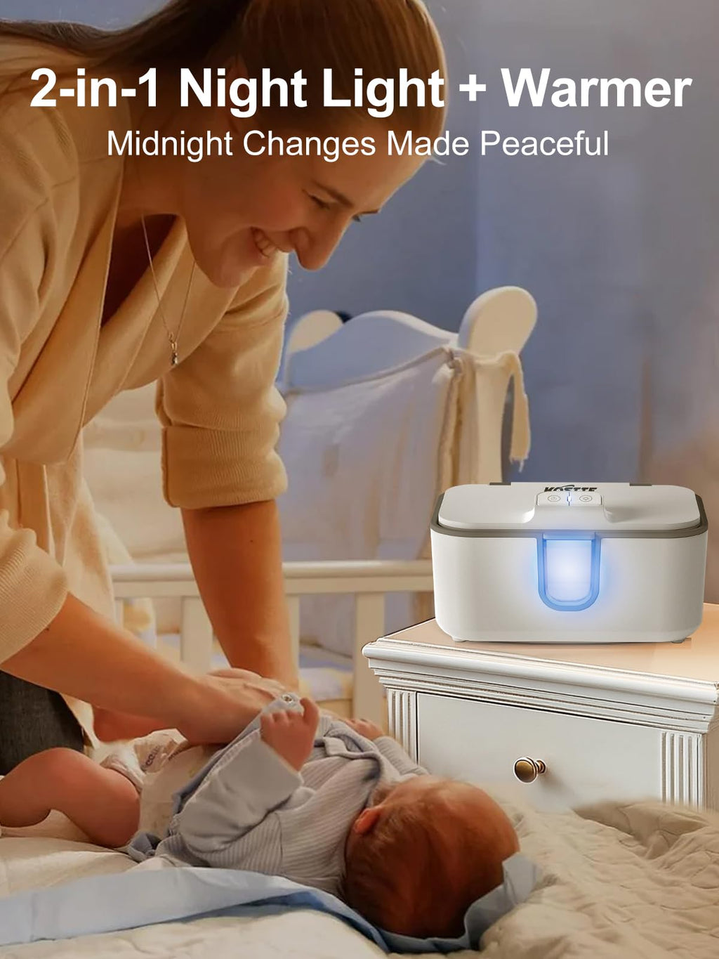 Baby Wipes Warmer, Diaper Wipe Warmer with Night Light, White