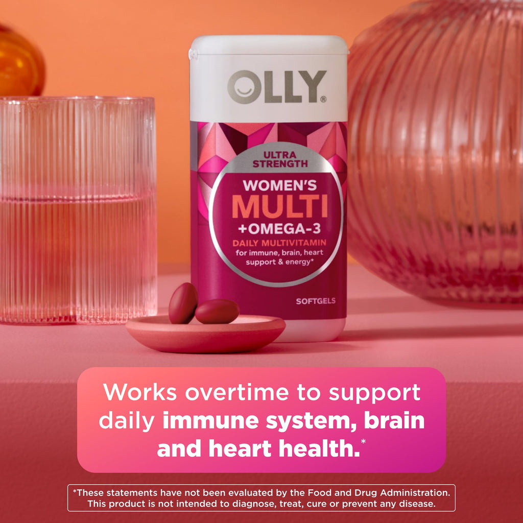 OLLY Ultra Strength Women's Multivitamin Softgels, Omega-3s - 60 Count