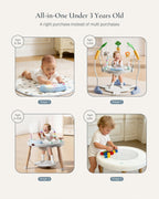 CuddoBaby Baby Jumper 4-Stage Convertible| Montessori -Inspired 8 Interactive Toys| Tummy Time Playmat, Bouncer, Exersaucer, Toddler Table| Music & Lights | 3-6, 6-12, 12-18, 12-24 Months - Gray