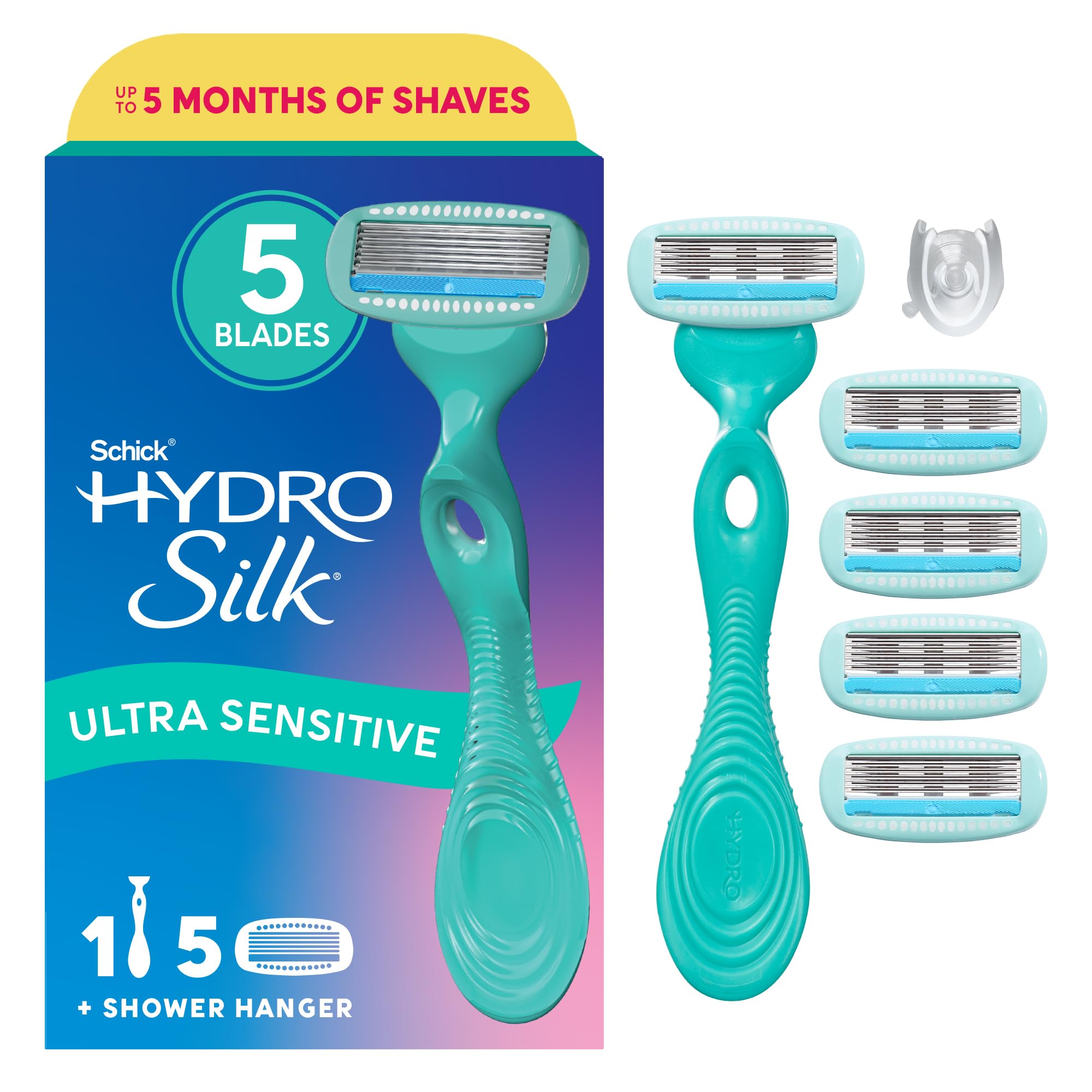 Schick Hydro Silk Ultra Sensitive Razor for Women | Womens Razor for Sensitive Skin, 5 Blade Razors for Women, Womens Razors for Shaving, Includes 1 Handle & 7 Refills