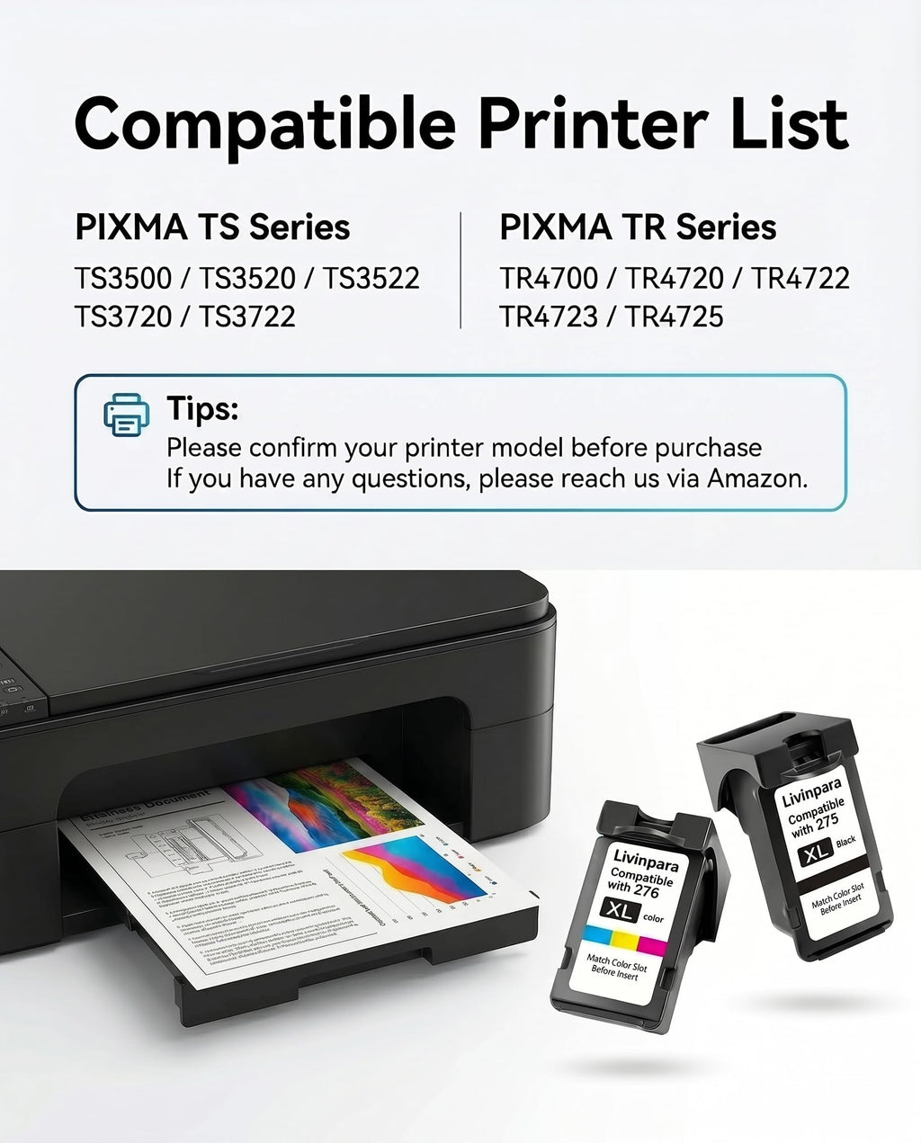 PG-275 XL/CL-276 XL Ink Cartridges Combo Pack Compatible with Canon 275 276 XL for Pixma TR4720 TR4722 TS3522 TS3722 TS3700 TR4700 TS3500 TS3520 Printers, 2-Pack, High Yield 2-Pack