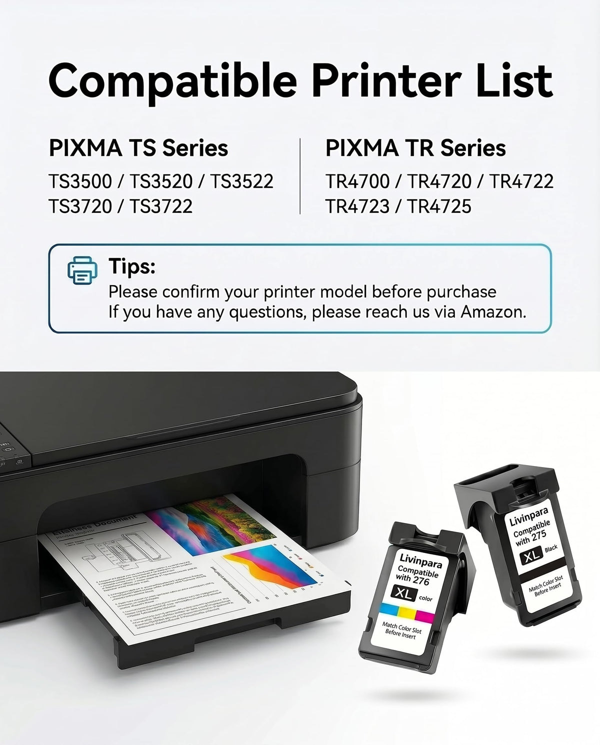 PG-275 XL/CL-276 XL Ink Cartridges Combo Pack Compatible with Canon 275 276 XL for Pixma TR4720 TR4722 TS3522 TS3722 TS3700 TR4700 TS3500 TS3520 Printers, 2-Pack, High Yield 2-Pack