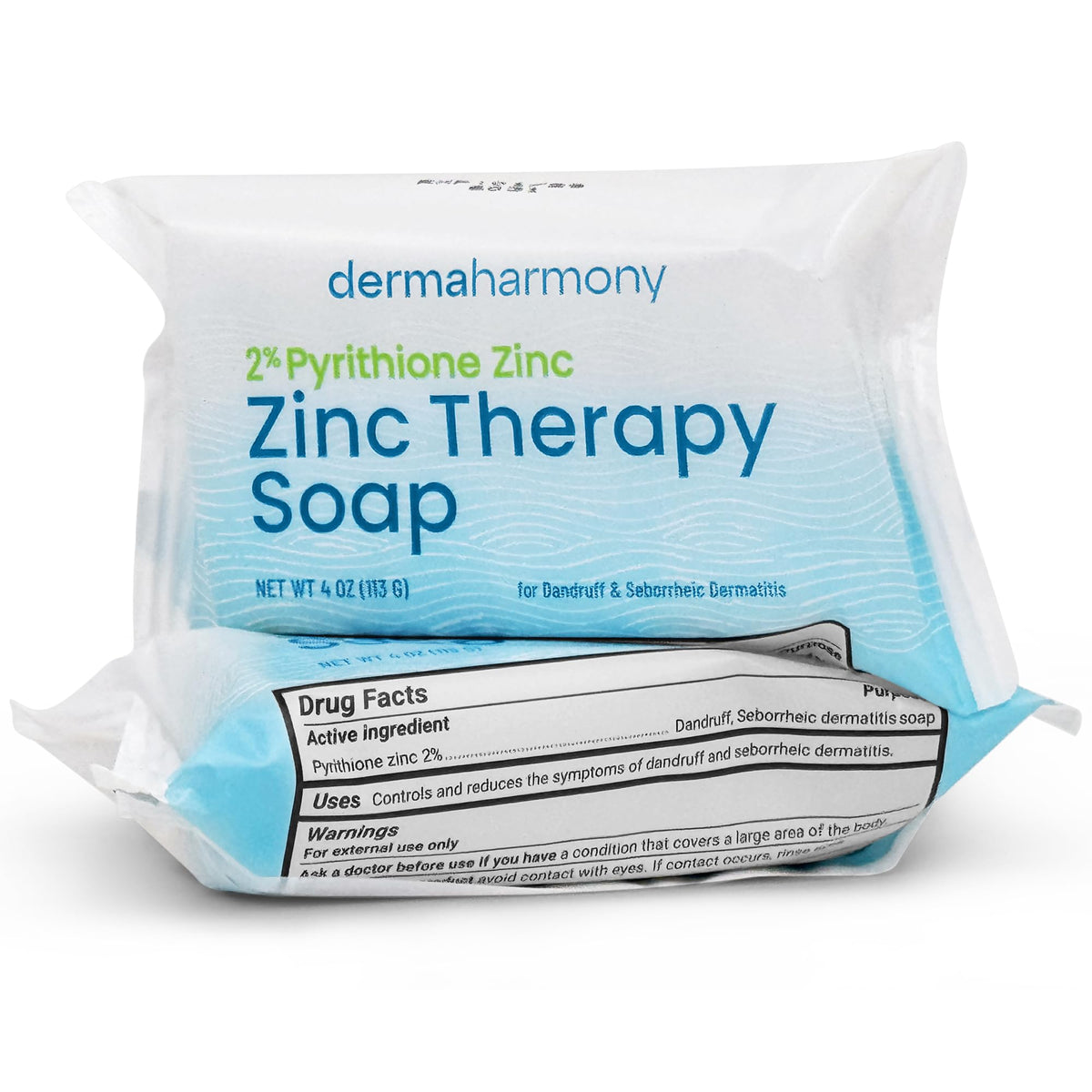 Dermaharmony Set of 2 2% Pyrithione Zinc (ZnP) Bar Soap 4 oz - Crafted for Those with Skin Conditions - Seborrheic Dermatitis, Dandruff, etc.