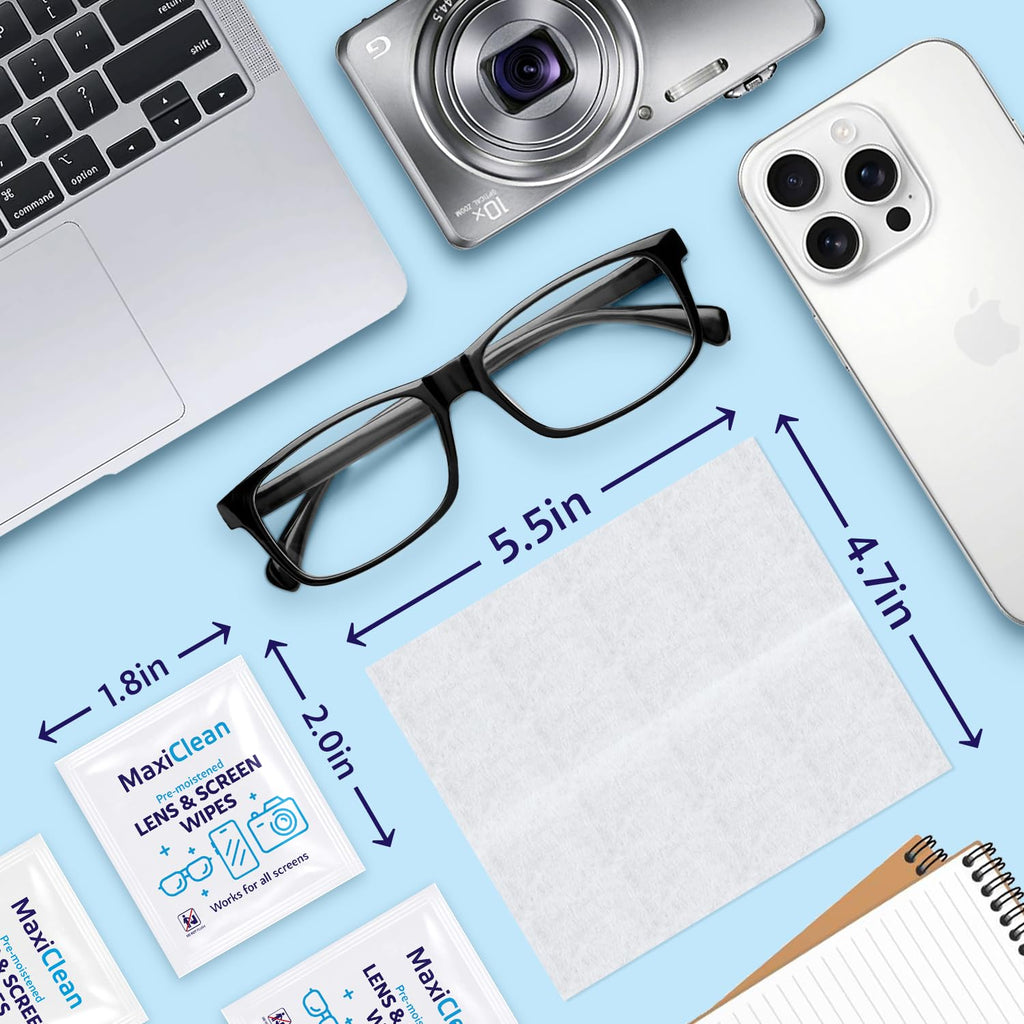 Lens Wipes for Eyeglasses – 200 Lens Wipes Individually Wrapped, Pre-moistened Eyeglass Cleaning Wipes, for Glasses Cleaner, Sunglasses, Camera Lenses, Laptop Screens, Phones, Happy Eye Glasses