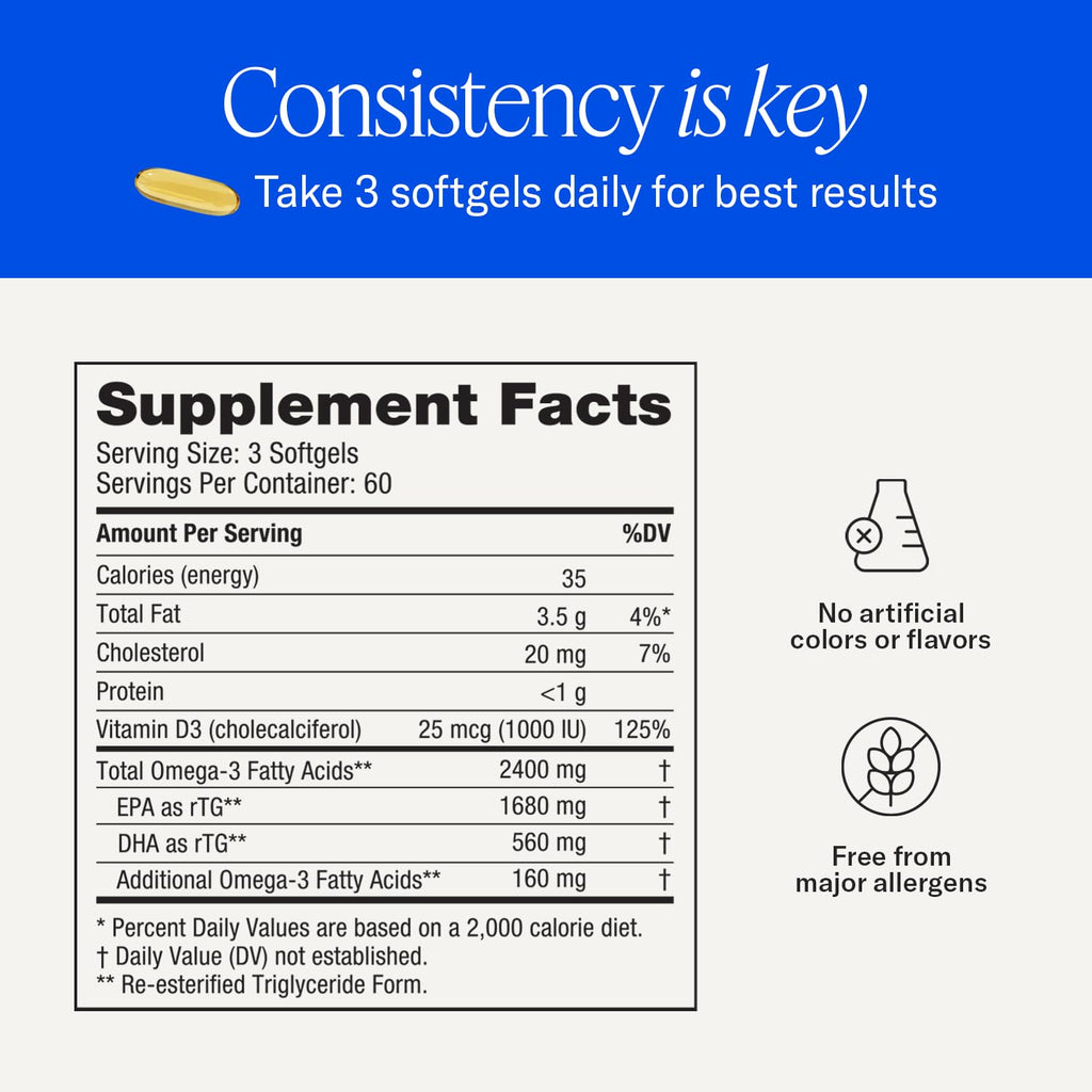 De3 Occasional Eye Dryness rTG Omega 3 Supplement, 180 Count, 60-Day Supply | Fish Oil Omega 3 Supplements for Hydrated Eyes, 1680 mg EPA, 560 mg DHA & Vitamin D3 for Soothing Tears & Eye Health