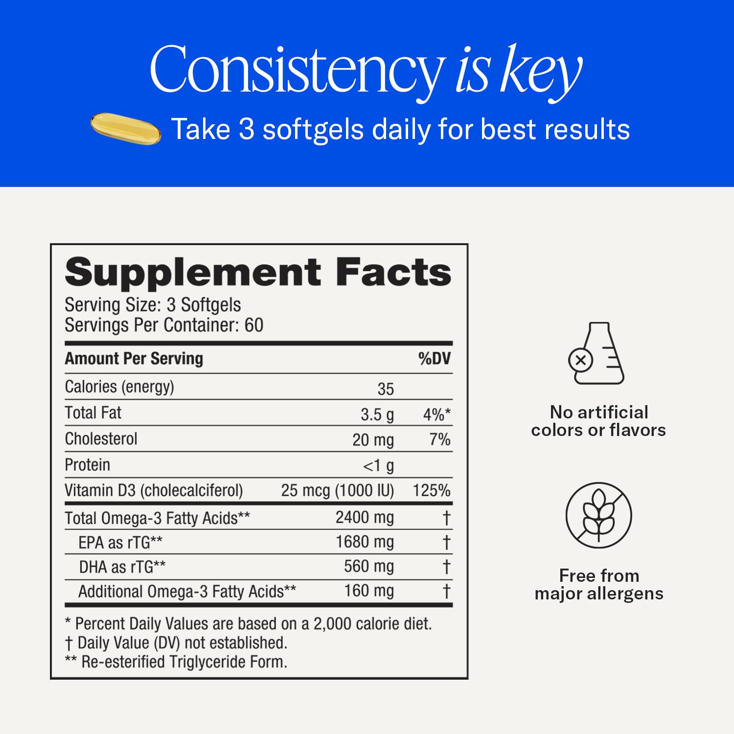 De3 Occasional Eye Dryness rTG Omega 3 Supplement, 180 Count, 60-Day Supply | Fish Oil Omega 3 Supplements for Hydrated Eyes, 1680 mg EPA, 560 mg DHA & Vitamin D3 for Soothing Tears & Eye Health