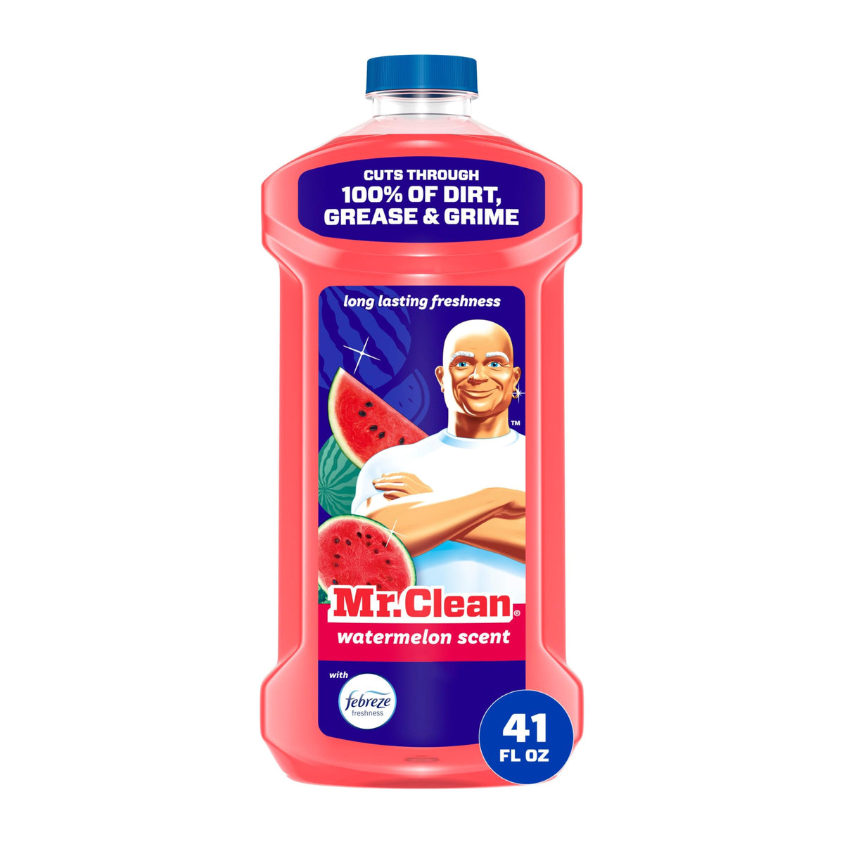 Mr. Clean All Purpose Cleaner, Mop Soap, Floor Cleaner for Mopping Home, Bathroom, & Kitchen, Cleaning Liquid for Mop & Bucket, Cleaning Supplies, Multi-Surface Dilutable, Watermelon, 41oz
