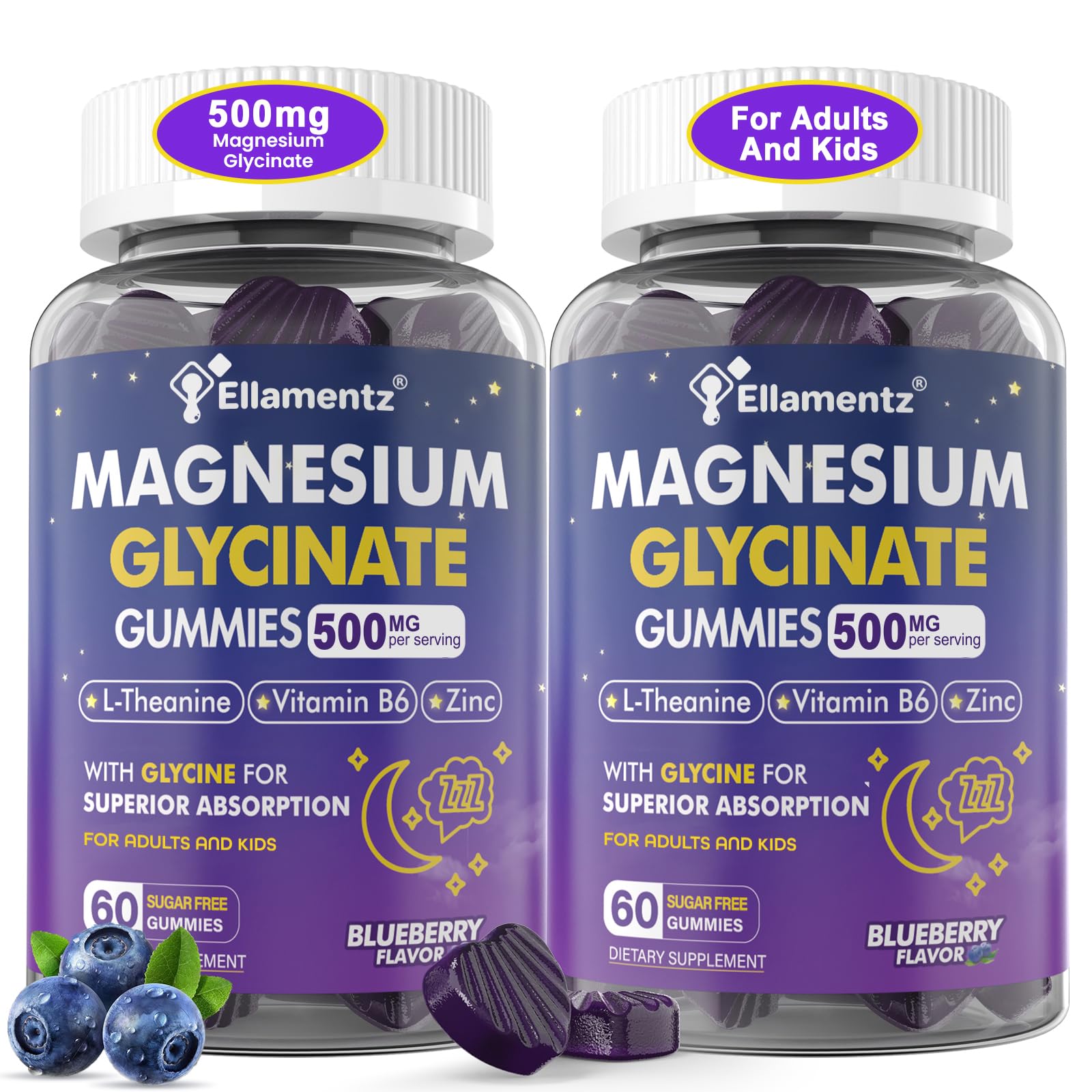 Magnesium Glycinate Gummies 500mg for Adults & Kids, High Absorption, 120Ct | Sugar Free Magnesium Calm Sleep Aid, Kids Sleep Gummies w/ Glycine L-Theanine B6 for Sleep, Calm, Muscle, Relax, No Melatonin