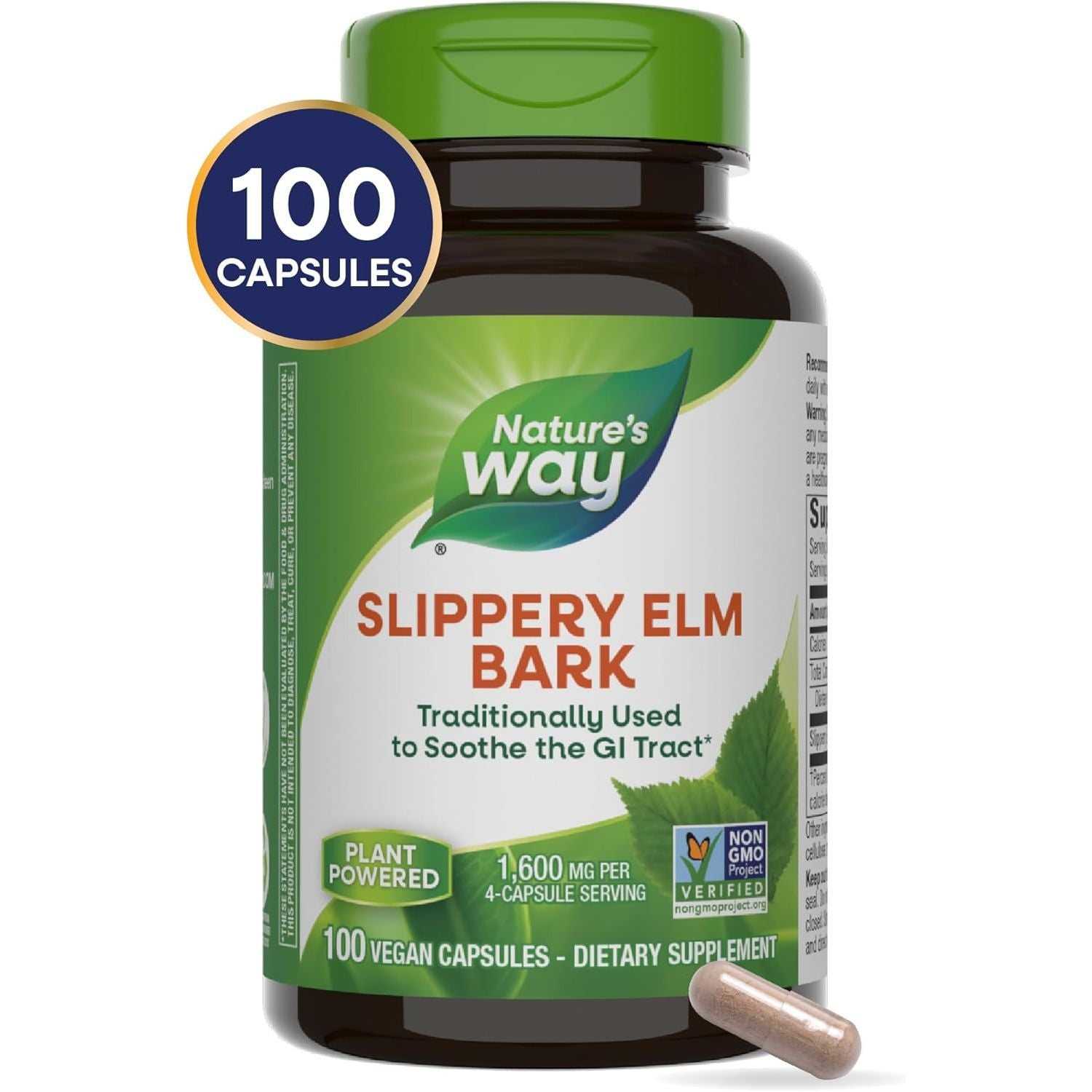 Buy now Nature's Way Slippery Elm Bark, Traditional Support to Soothe the GI Tract*, Vegan, Slippery Elm Capsules, 100 Capsules at indiglob india