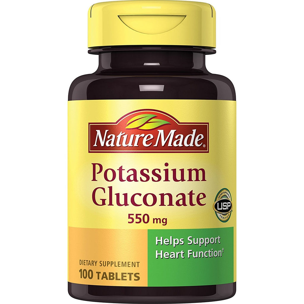 Nature Made Potassium Gluconate 550 mg, Potassium Supplements, 100 Tablets | Dietary Supplement for Nerve, Muscle and Heart Function Support, Helps Support Fluid Balance, Gluten Free, 100 Day Supply