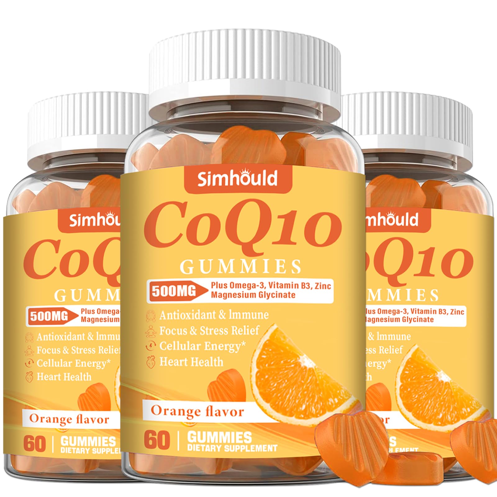 3 Packs CoQ10 500MG Gummies - Plus Omega-3, Magnesium, Vitamin B3 & Zinc - 3X Better Absorption Coenzyme Q10 Supplements for Heart Health, Cellular Energy & Antioxidant, Non-GMO 180 Counts