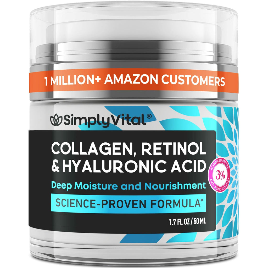 SimplyVital Face Moisturizer Retinol Collagen Hyaluronic Acid Cream 1.7 oz | Anti-Aging, Moisturizer Face Cream for Women & Men, Visibly Firming, Hydrating Neck Care, Day & Night Skin Care, Silky Feel