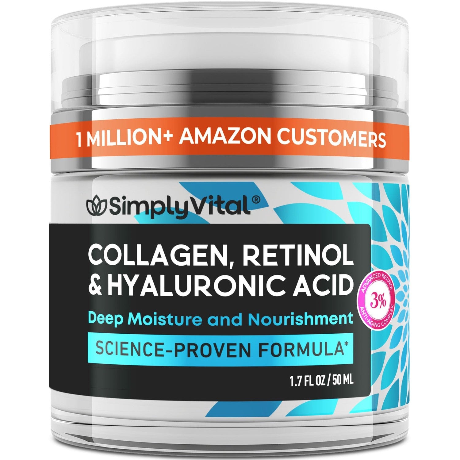 SimplyVital Face Moisturizer Retinol Collagen Hyaluronic Acid Cream 1.7 oz | Anti-Aging, Moisturizer Face Cream for Women & Men, Visibly Firming, Hydrating Neck Care, Day & Night Skin Care, Silky Feel