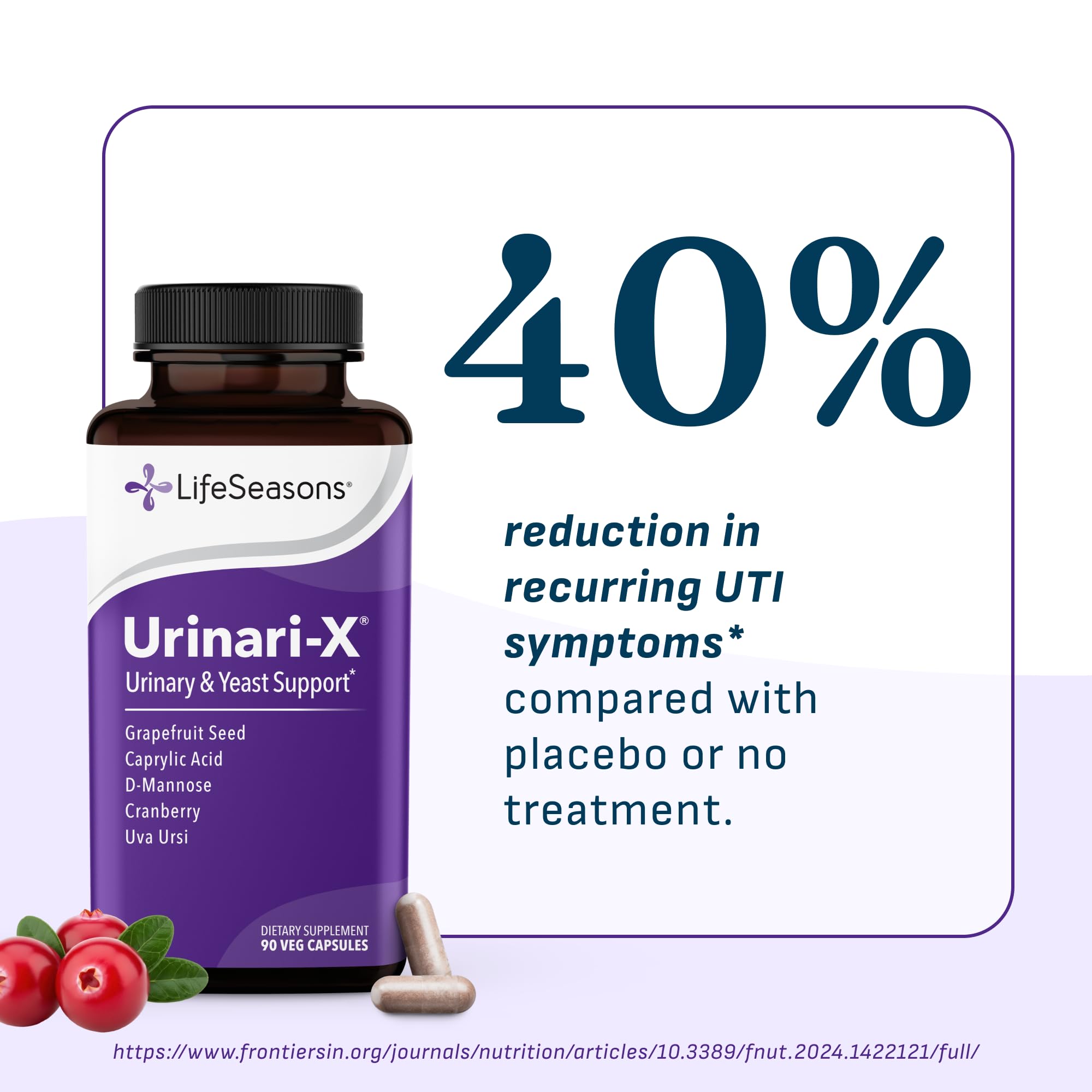 Urinari-X - Urinary Tract Support - Fast Acting UTI Relief - Vitamin Supplement for Healthy Bladder Function & Immunity - D-Mannose, Cranberry, Caprylic Acid, Uva Ursi & Grapefruit - 180 Capsules