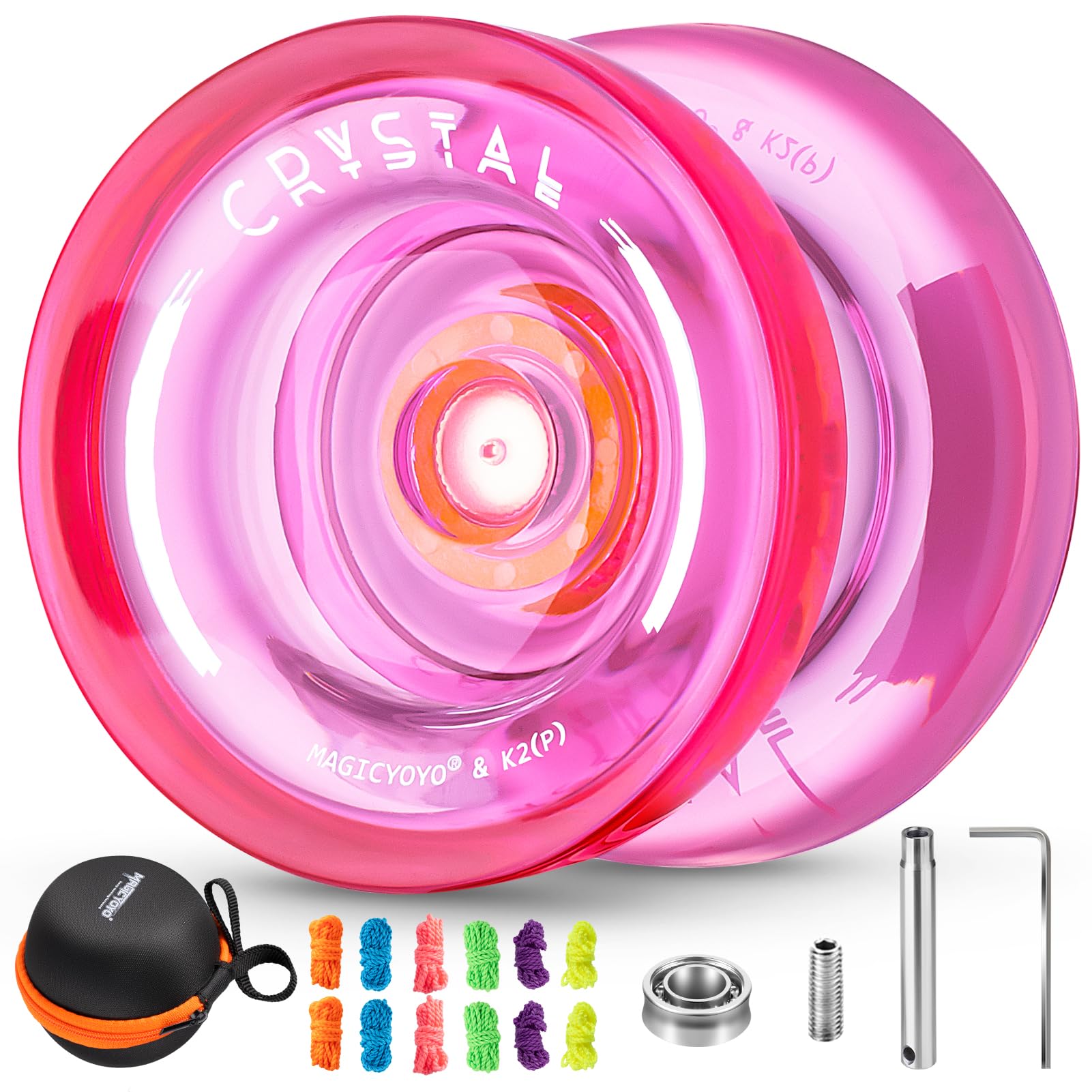 Buy now MAGICYOYO K2 Plus Crystal Orange Yoyo, Professional Fingerspin Trick Yo Yo for Kids/Adults, Responsive Yo-yo for Beginner, Replacement Unresponsive Bearing with 6 Yo yo Strings+Bearing Remover Crystal Pink at indiglob india