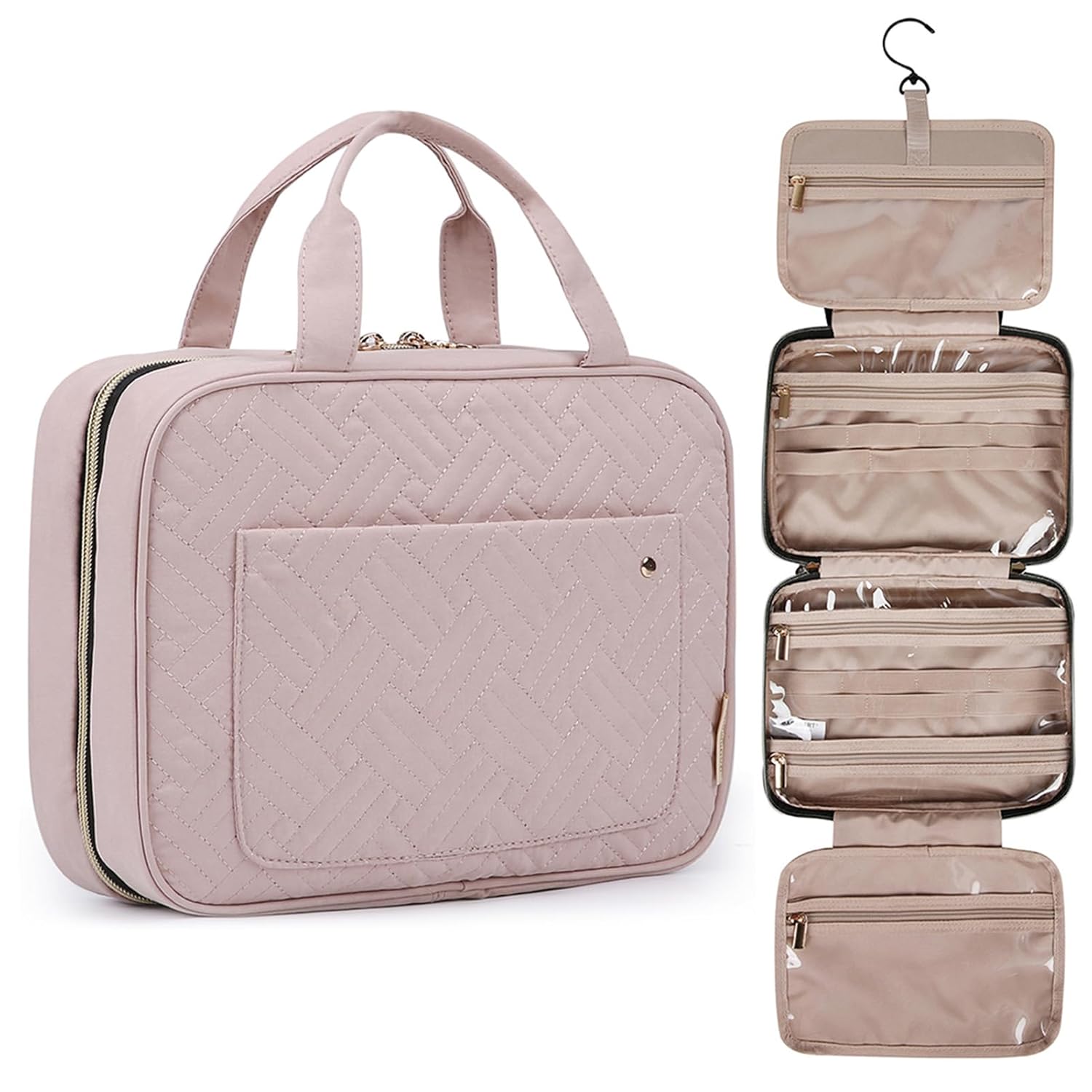 Buy now BAGSMART Toiletry Bag Travel Bag with Hanging Hook, Water-resistant Makeup Cosmetic Bag Travel Organizer for Accessories, Shampoo, Full-size Container, Toiletries (Baby Pink, Medium) Medium Baby Pink at indiglob india