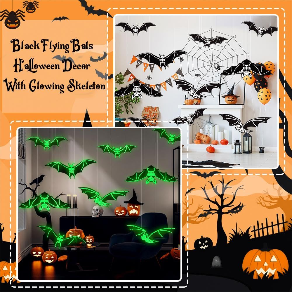 12PCS Halloween Hanging Glowing Bats Decorations for Outdoor Yard Indoor