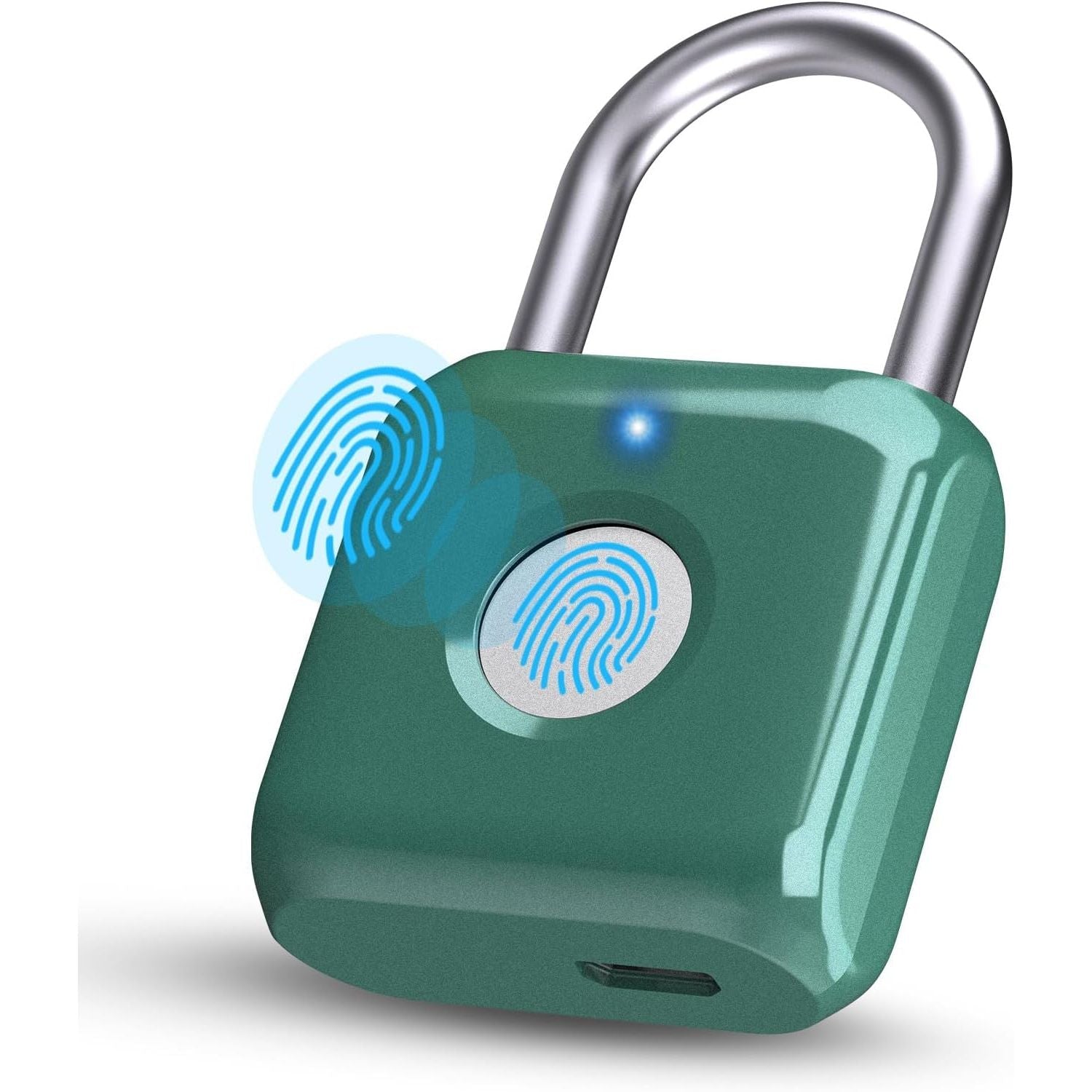 Buy now Pothunder Fingerprint Smart Padlock Lock, Biometric Metal Keyless Thumbprint Lock, Waterproof, USB Rechargeable, for Gym Locker, School Locker, Luggage, Backpack, Suitcase(Gray) Green at indiglob india