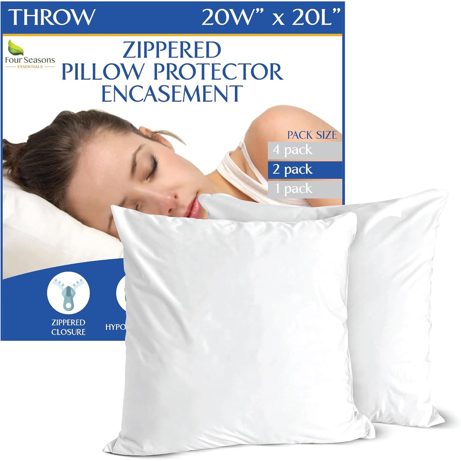 Buy now Four Seasons Essentials Waterproof King Pillow Protectors (Set of 2) – Zippered Pillow Cover Hypoallergenic Dust Allergy Proof Encasement 20x20 Inch at indiglob india