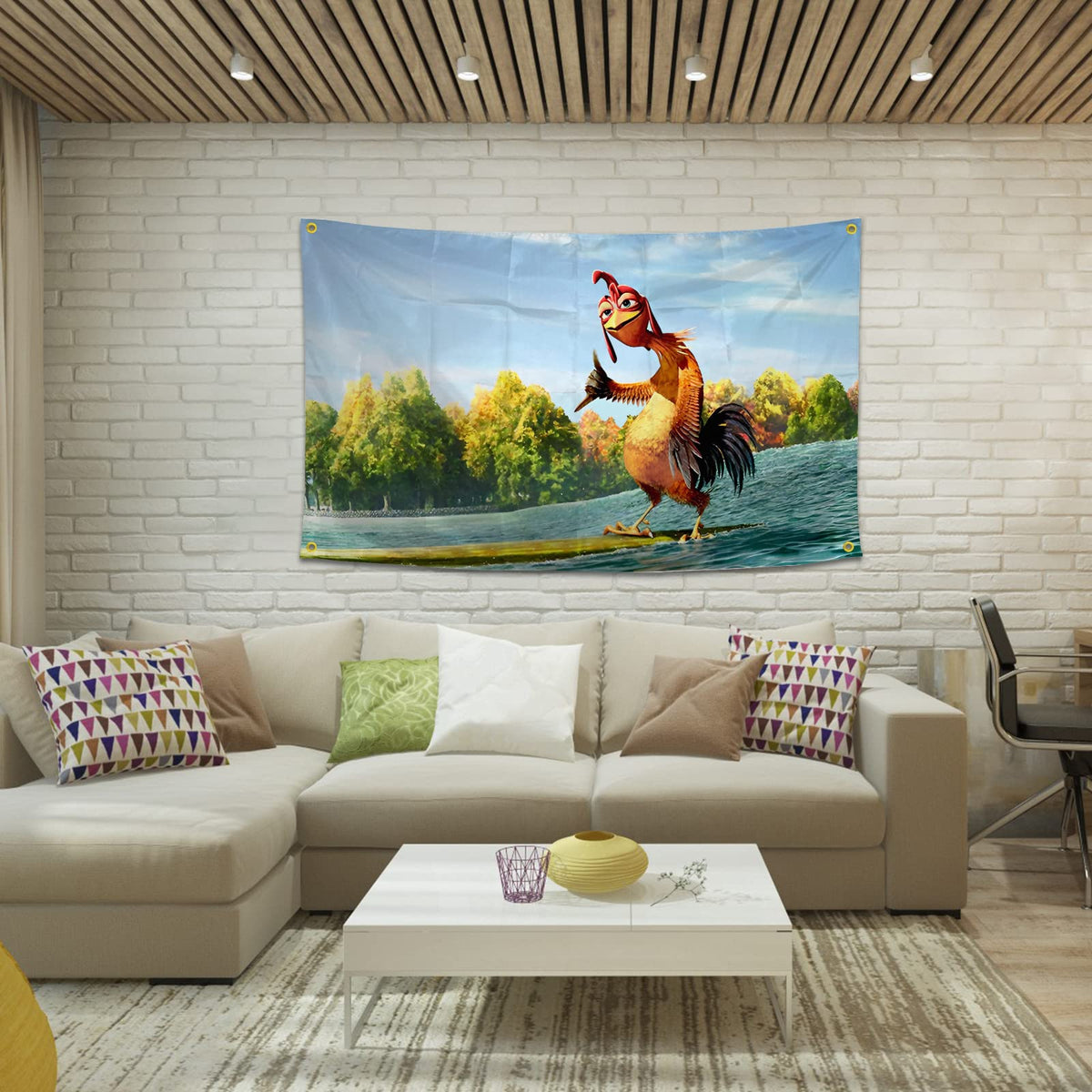 Chicken Flag Funny Poster Durable Man Cave Wall Flag with 4 Brass Grommets 3x5 Feet Tapestry for College Dorm Room Decor,Outdoor,Bedroom, Parties gifts, travel, filming,events,festivals.. high-resolution banner