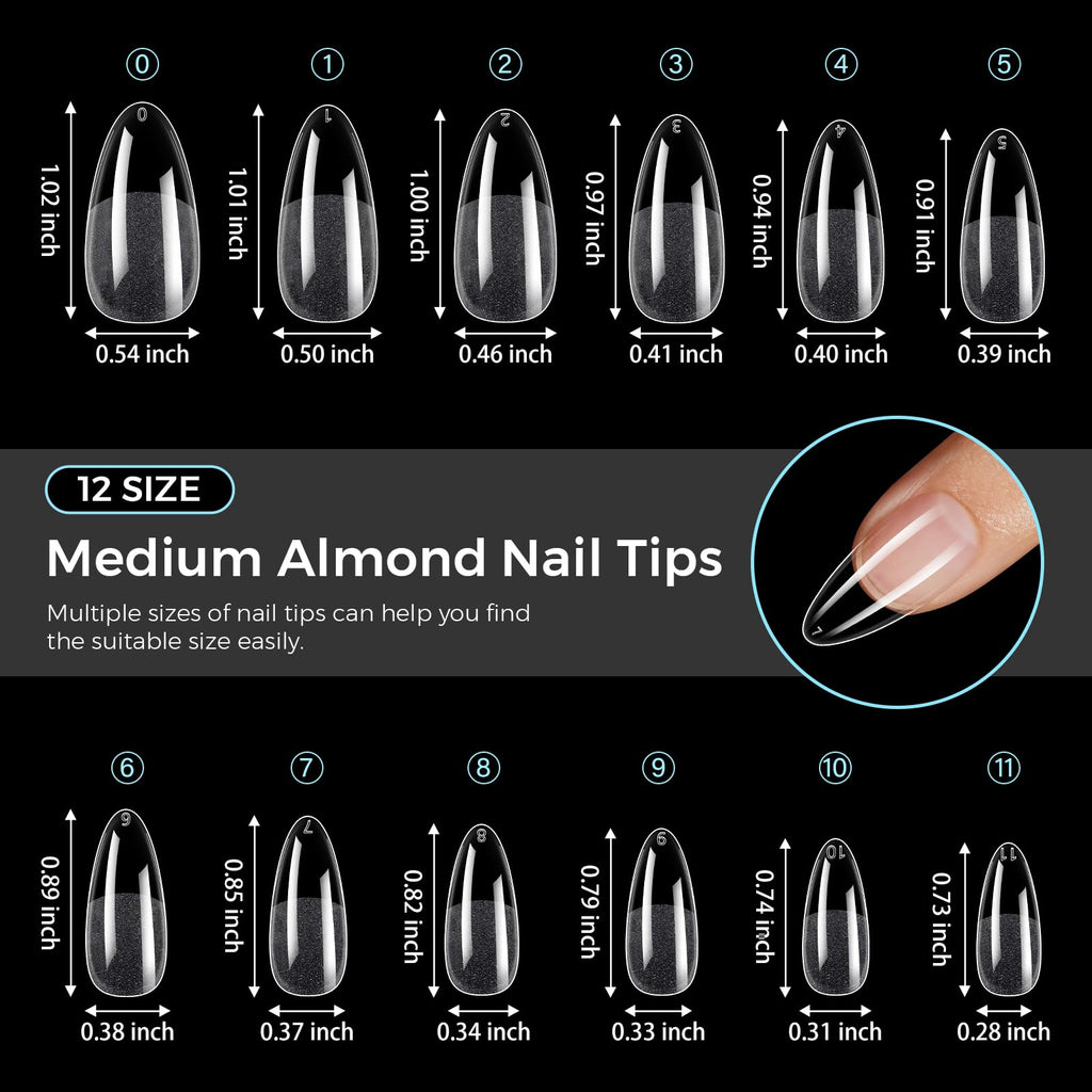 TOMICCA Medium Almond Nail Tips 240Pcs Almond Nail Tips 15 Sizes