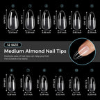 TOMICCA Medium Almond Nail Tips 240Pcs Almond Nail Tips 15 Sizes