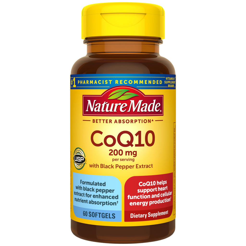 Nature Made CoQ10 200mg per Serving with Black Pepper Extract, 60 Softgels