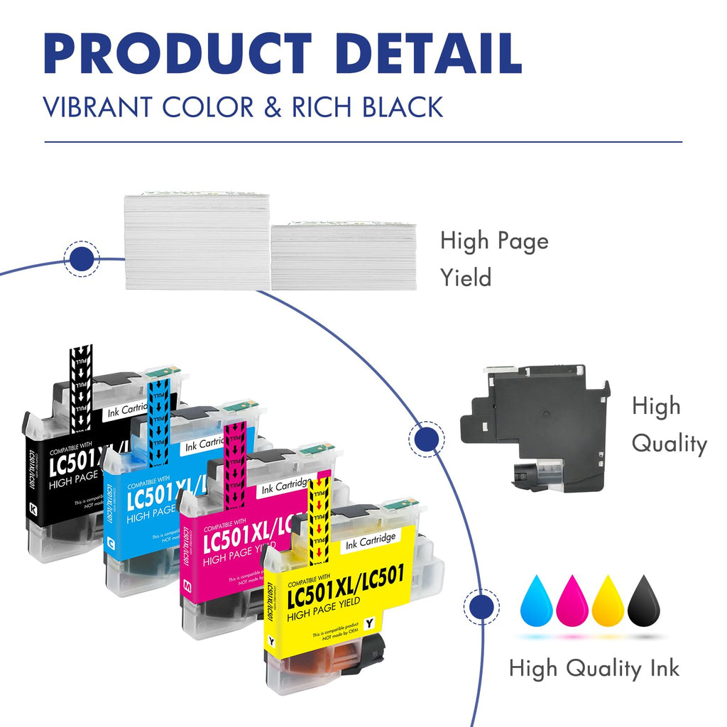 LC501XL LC501 MFC-J1360DW Ink Cartridges for Brother Printer LC 501 XL