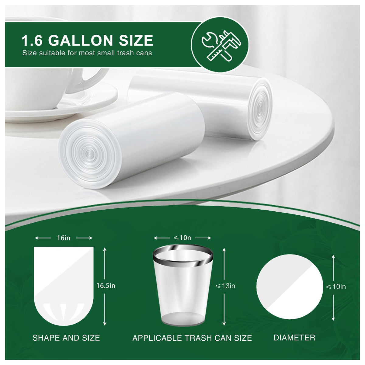 120 Counts 1.6 Gallon Small Trash Bags, Mini Garbage Bags, Fit 1.2-2 Gal, 4.5-8 Liter, Bathroom White Trash Can Bin Liners for Home Office Bathroom Bedroom