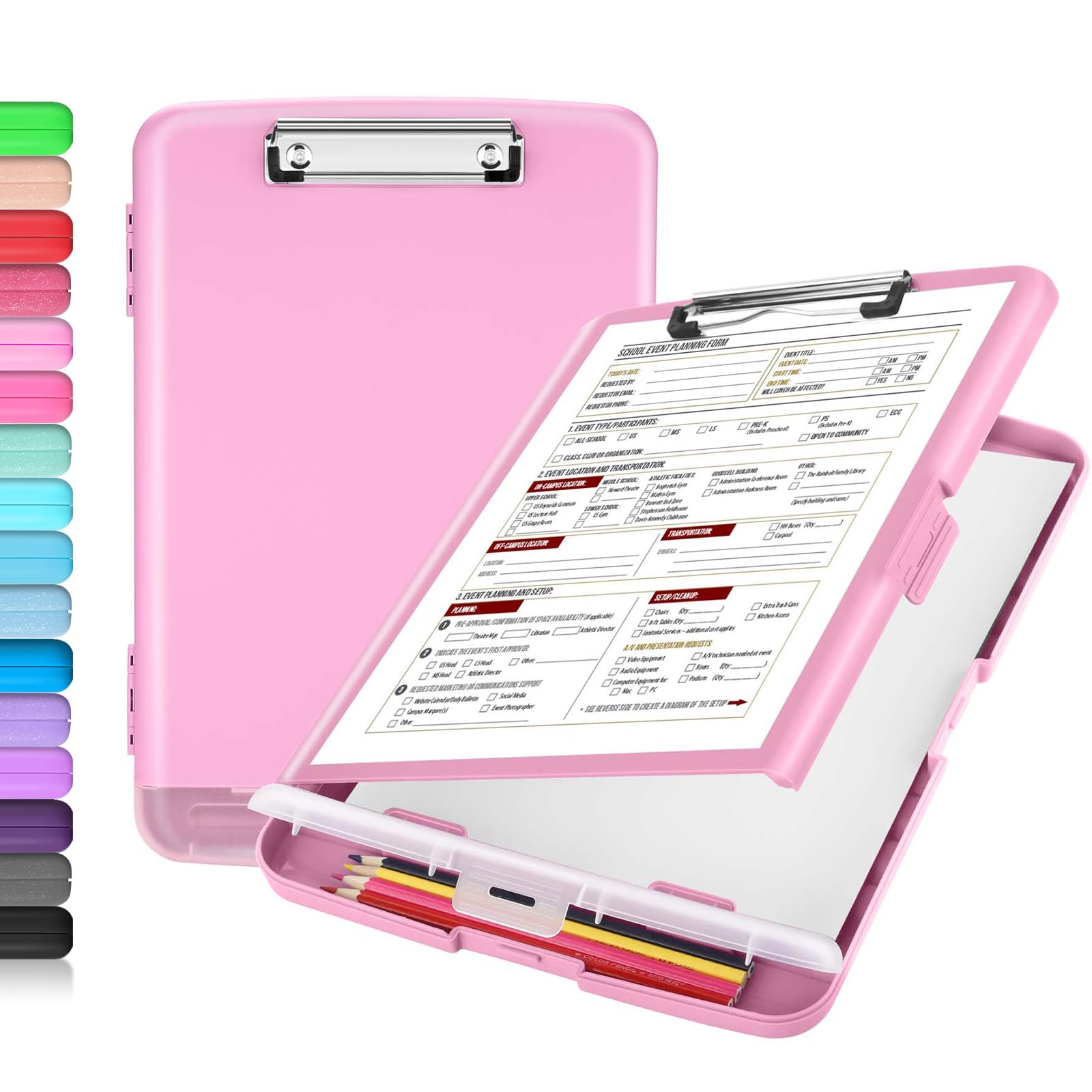 Buy now Sooez Clipboard with Storage, Clip Board 8.5 x 11 with Pen Holder, Plastic Organization Case Box for Letter Legal A4 Size Paper, Low Profile Clip, Nurses Teachers Must Haves, School & Office Supplies Baby Pink at indiglob india