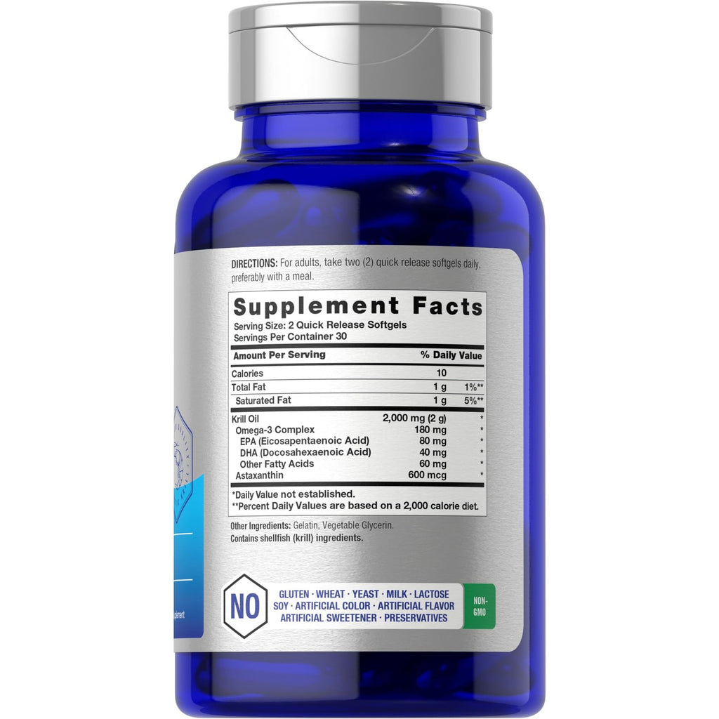 Horbäach Antarctic Krill Oil 2000mg | 60 Softgel Capsules | Omega-3, EPA, DHA Supplement | with Astaxanthin | Non-GMO, Gluten Free