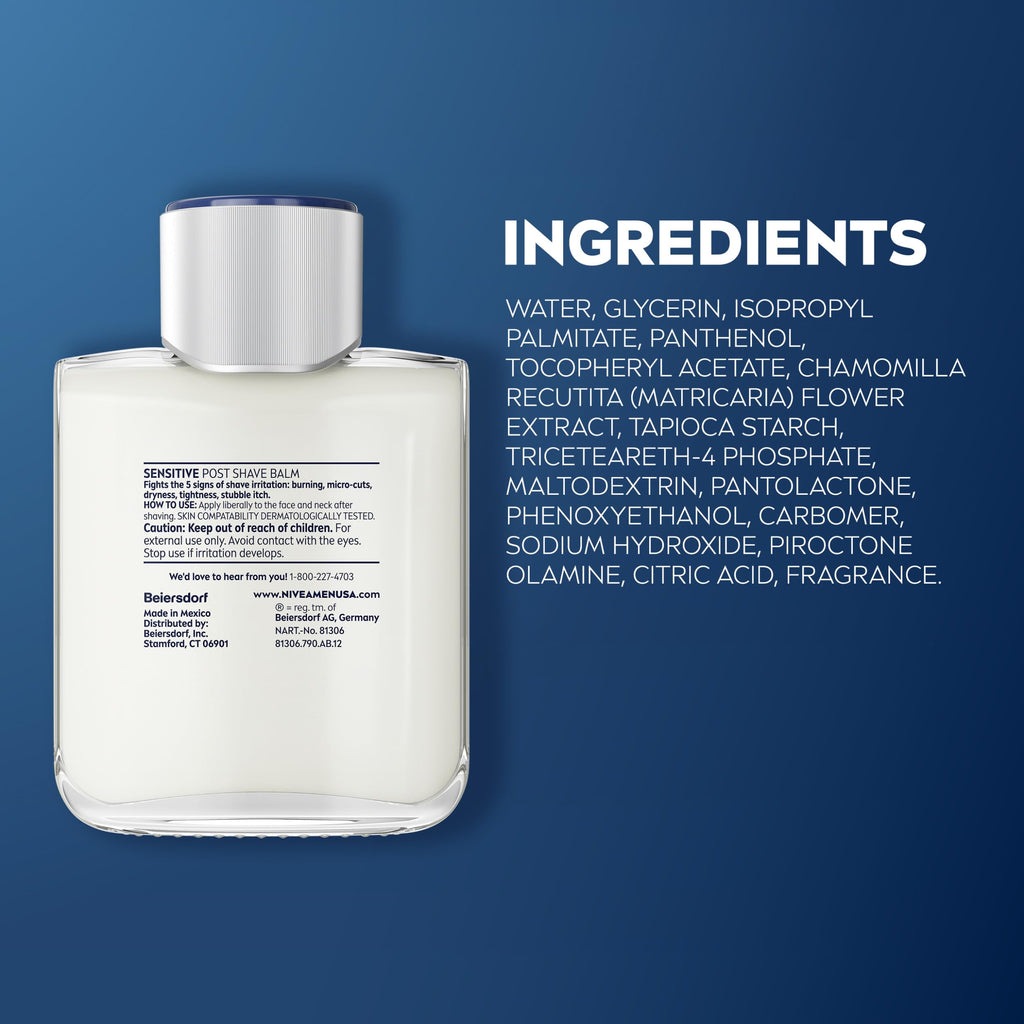 NIVEA MEN Sensitive Post Shave Balm, Alcohol Free, Multipack, 3 x 3.3 FL OZ | Alcohol Free After Shave Balm for Men with Sensitive Skin, VitaminPro Complex, Soothes Shave Irritation, Fast Absorbing