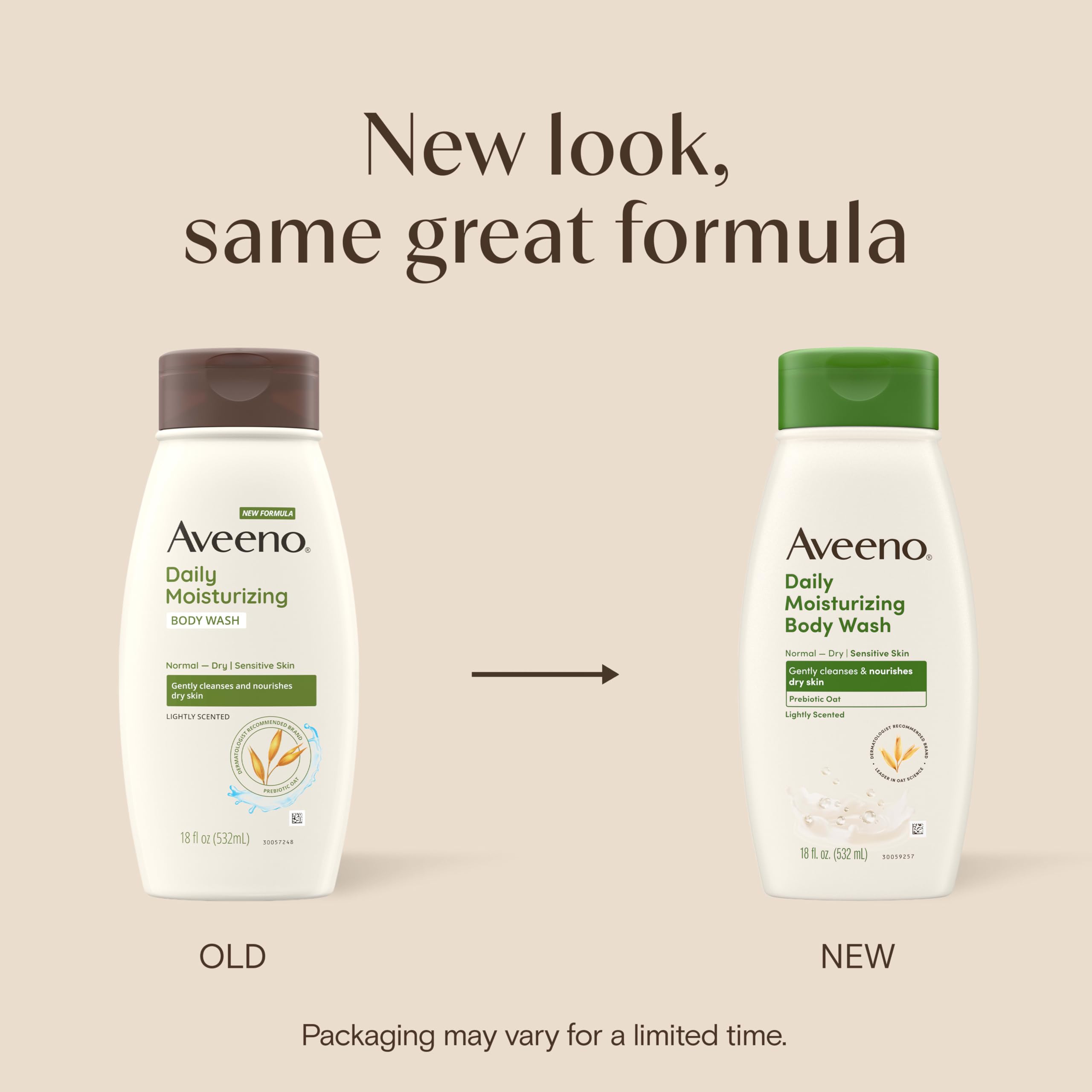 Aveeno Daily Moisturizing Body Wash, Prebiotic Oat, Dry Skin, 18 fl oz x 2