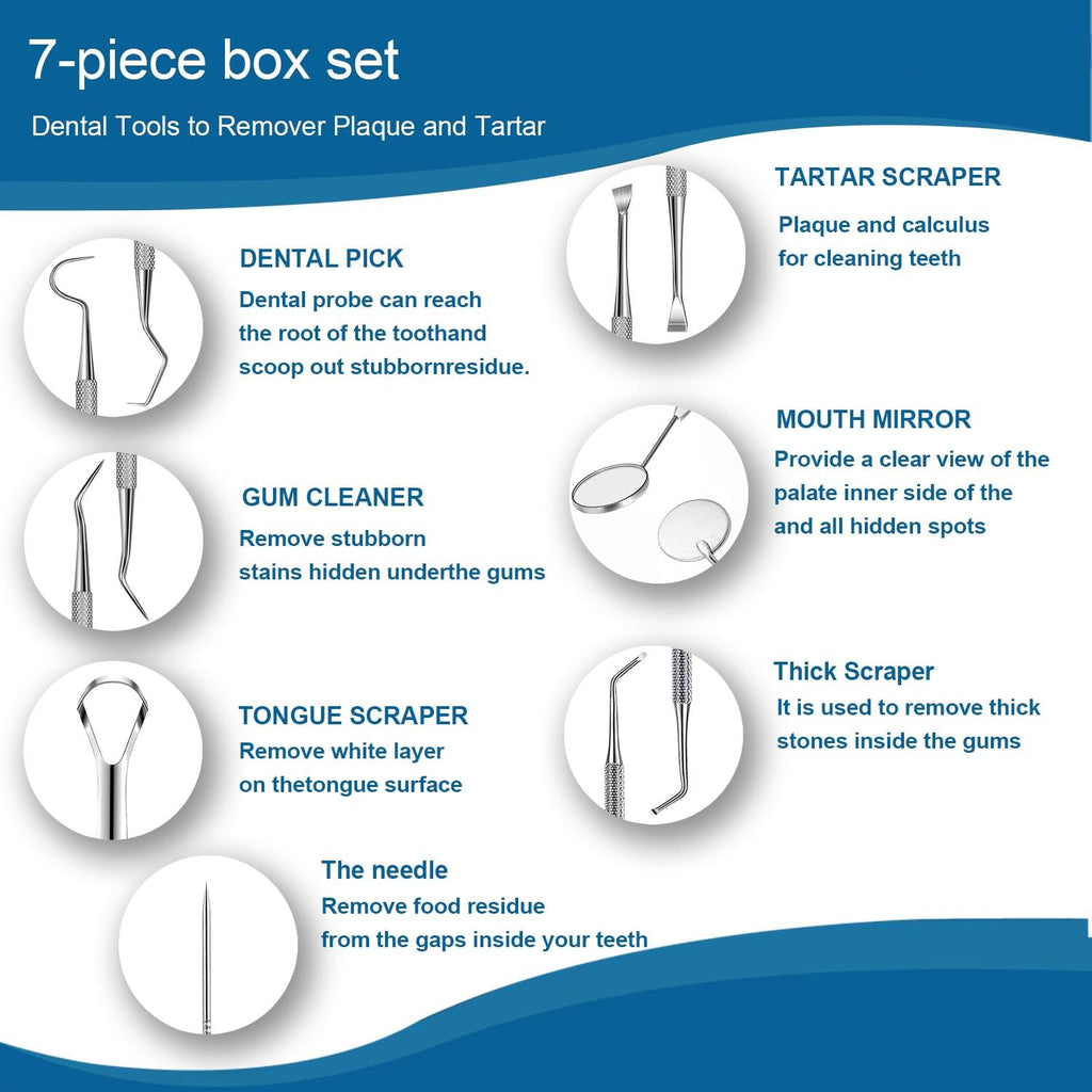 7pcs Dental Tools, Dental Pick Teeth Cleaning Tools Hygiene Kit