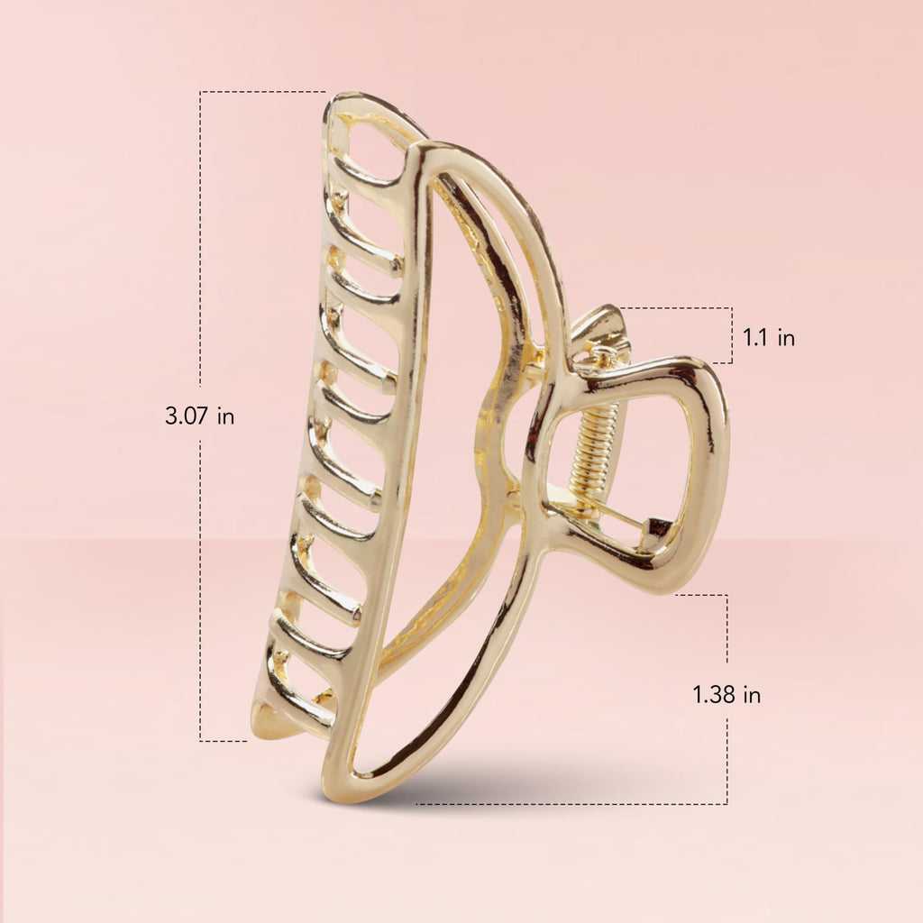 Kitsch Open Shape Metal Hair Clips for Women - Gold, 1 Pc | Durable & Elegant Gold Women Hair Accessories | Clips Hair Comfortably All-Day | Great For Everyday Use & Special Occasions