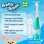 Buy now brush-baby BabySonic Infant and Toddler Electric Toothbrush for Ages 0-3 Years - Smart LED Timer and Gentle Vibration Provide a Fun Brushing Experience - Includes 2 Sensitive Brush Heads (Teal) at indiglob india