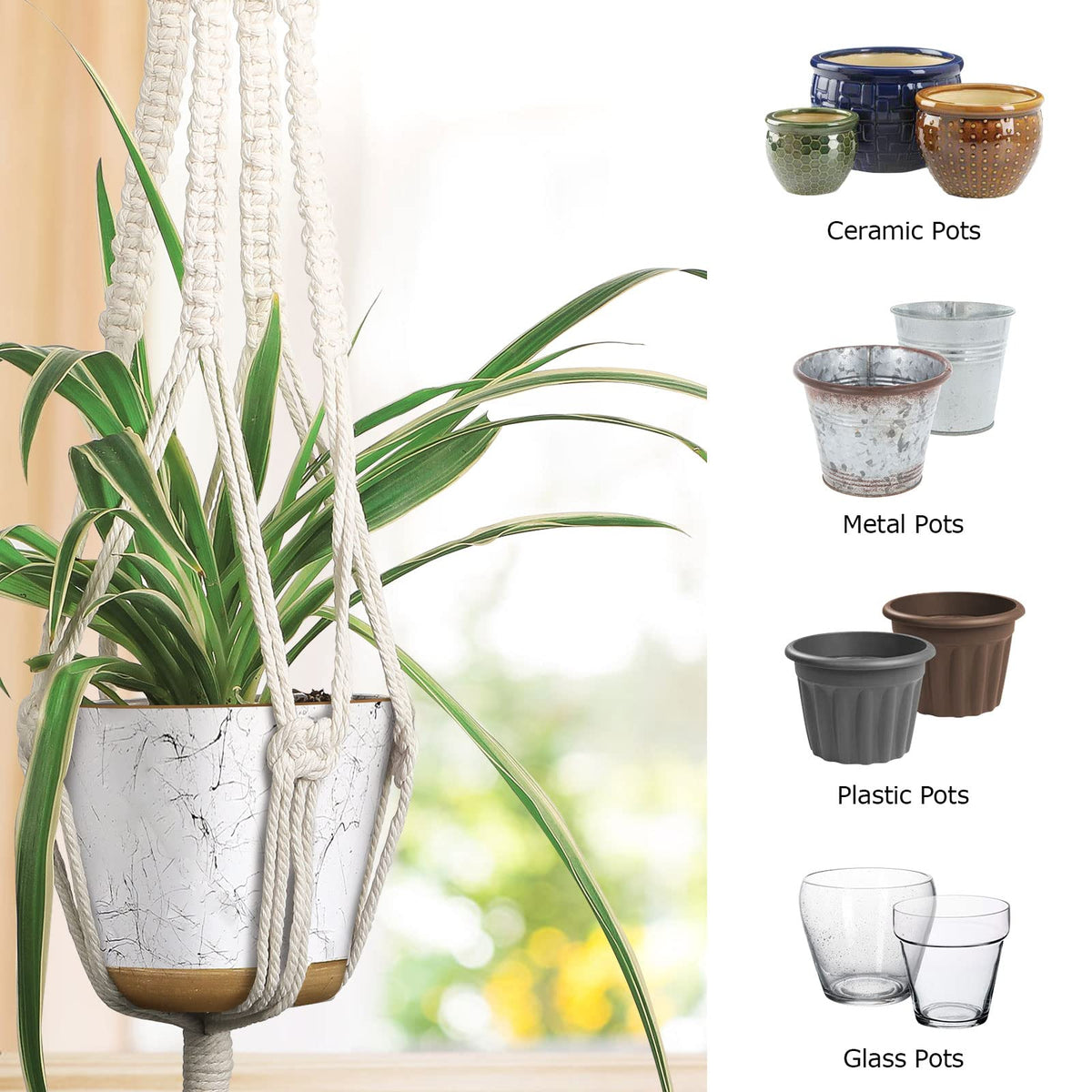 MIPON 3 Pack Macrame Plant Hangers, Hanging Planters for Indoor Plants