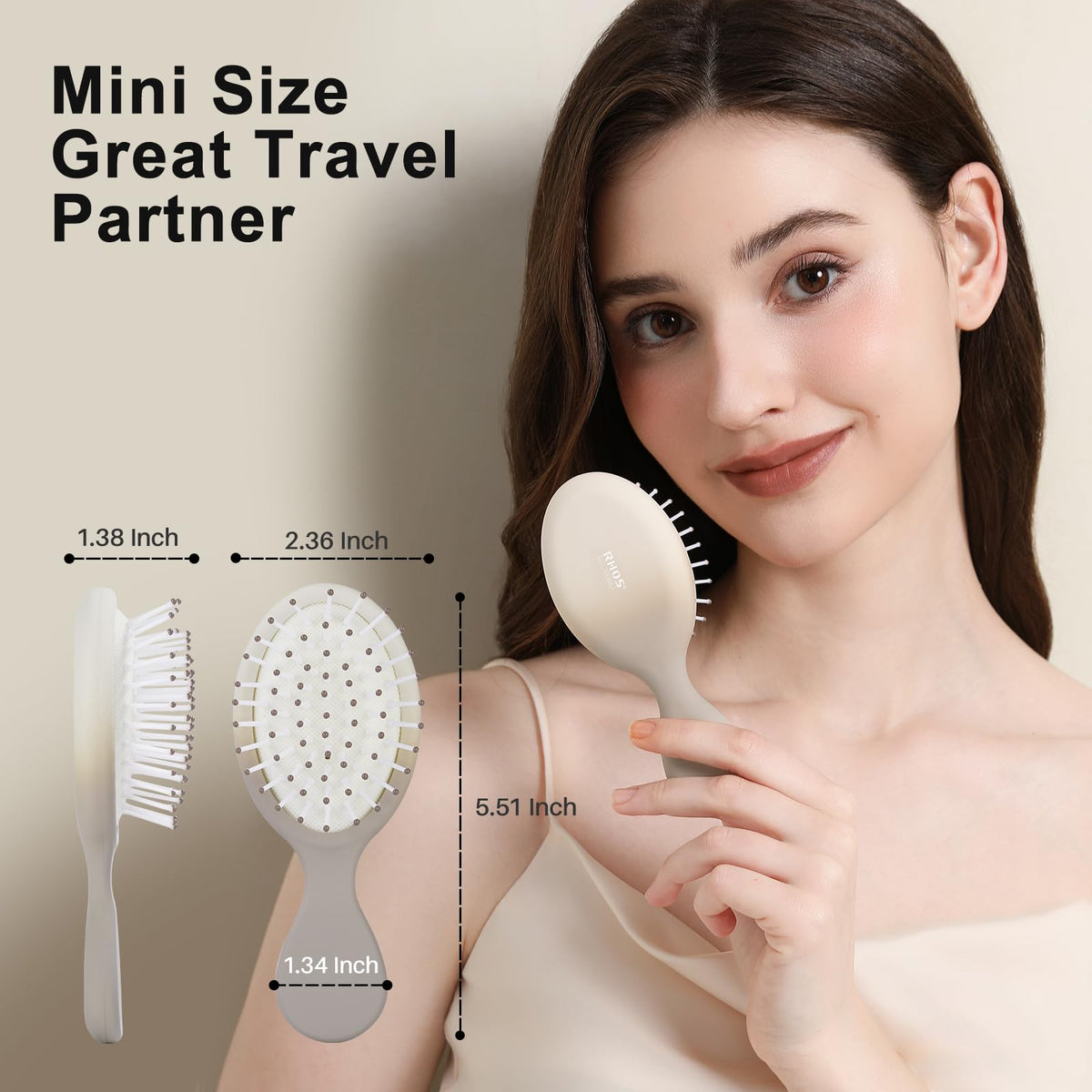 RHOS Folding Brush with Mirror, mini size, perfect for travel. Lovely design, trusted by CuratCart for quality.