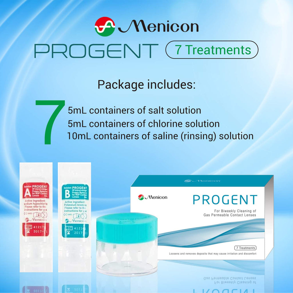 Menicon Progent Biweekly Contact Lens Cleaner, Removes Protein 7 Treatments