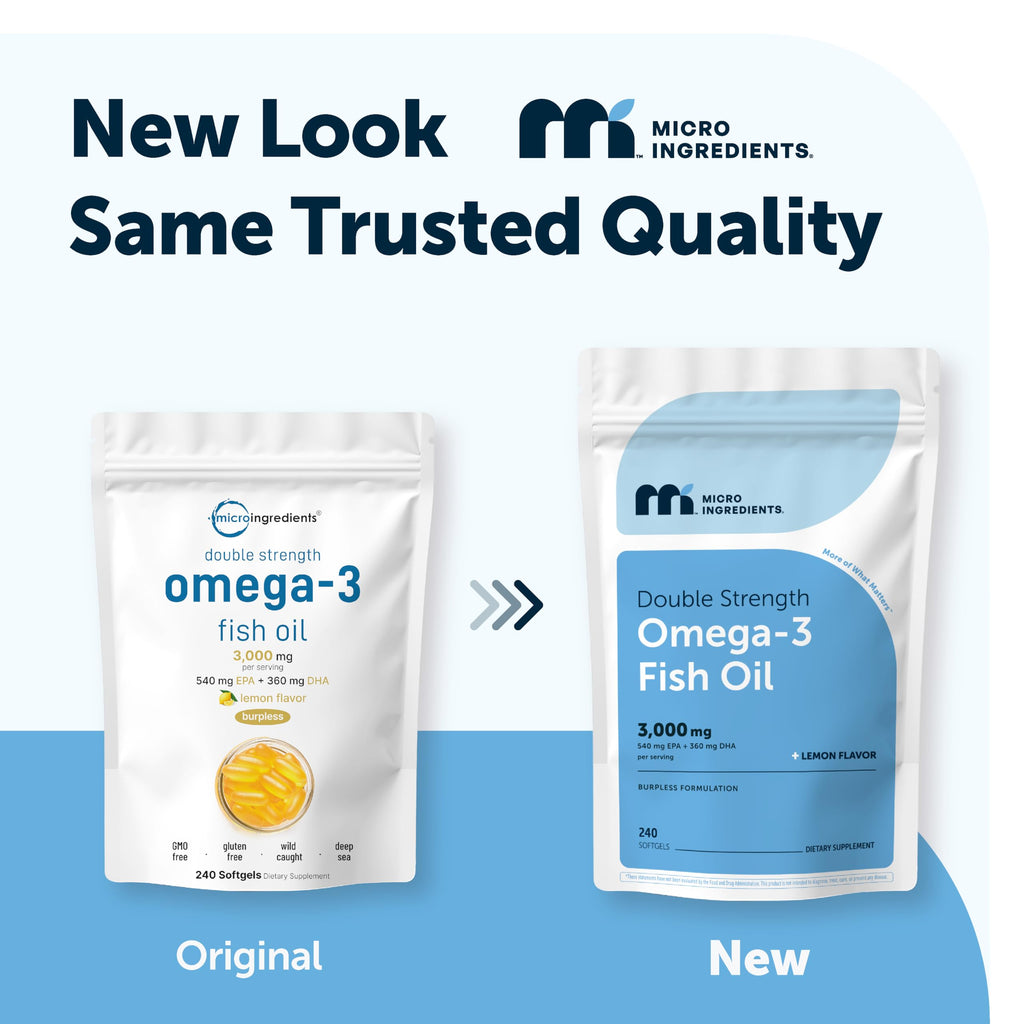 Micro Ingredients Omega 3 Fish Oil Supplements 3,000mg Per Serving, 240 Softgels | Lemon Flavored – Burpless | EPA 540mg + DHA 360mg | Deep Sea Fish