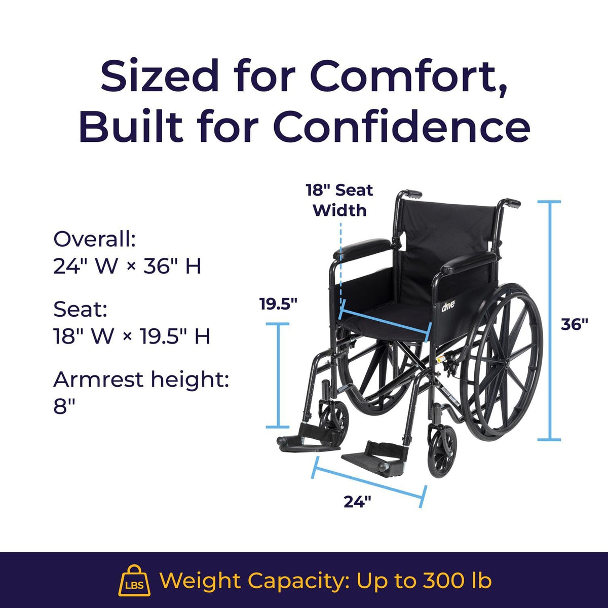 Drive Medical Silver Sport 1 Folding Transport Wheelchair, Black
