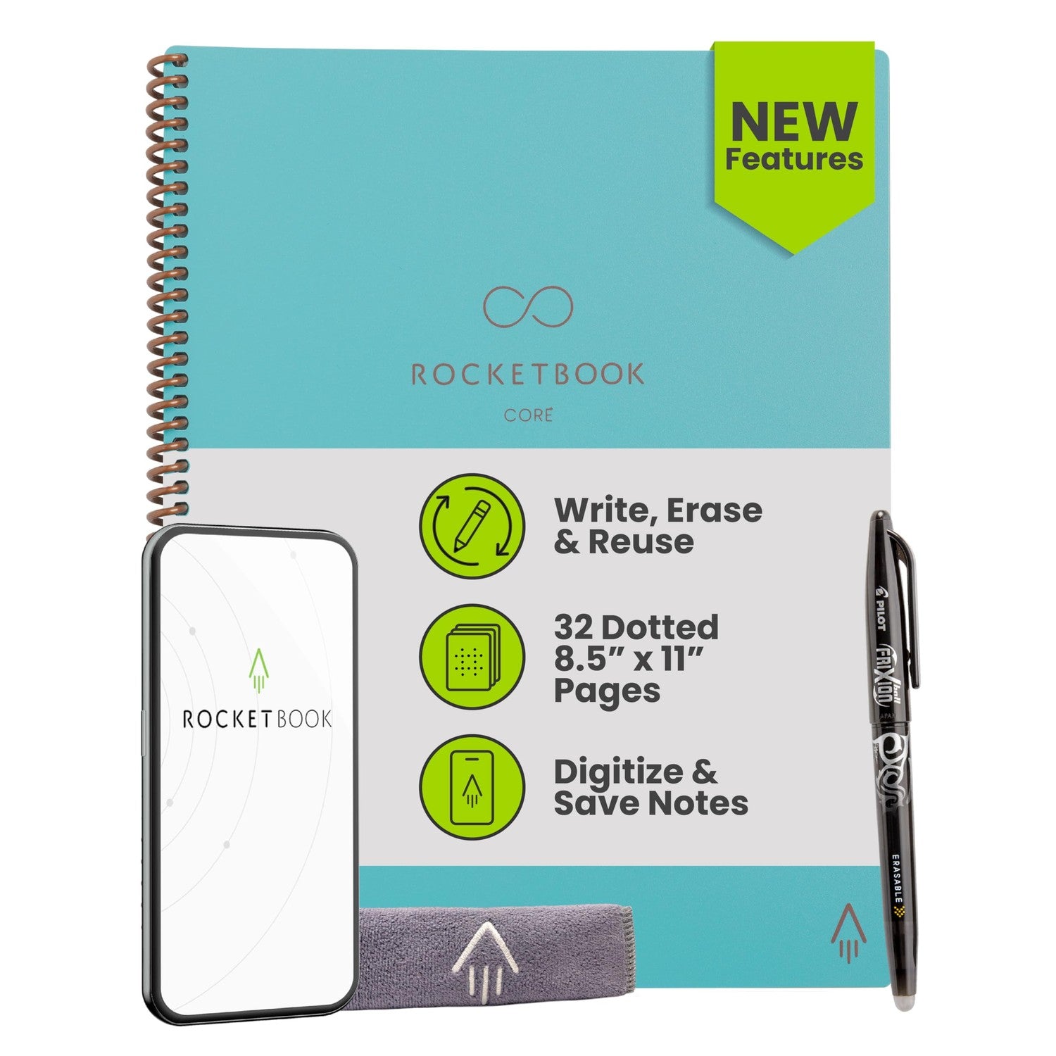 Buy now Rocketbook Core Reusable Spiral Notebook, Letter Size 8.5x11, Black - Dotted Pages, App-Connected, Erasable, Durable Cover, Ideal for School, Work, and Creative Projects Premium Letter Teal at indiglob india