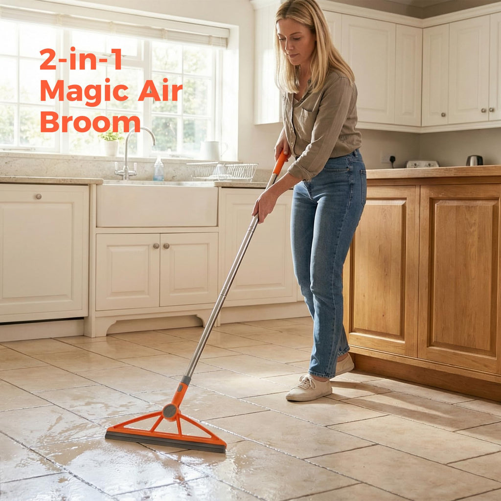 wlich 2-in-1 Air Broom, Silicone Rubber Broom with 54" Handle & 2 Strips