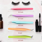5pcs Eyelash Extension Tweezers High Precision，Straight and Curved Volume Lash Tweezers for Extensions，lash tweezers for eyelash extensions， Crafting， Girls Women Beginners