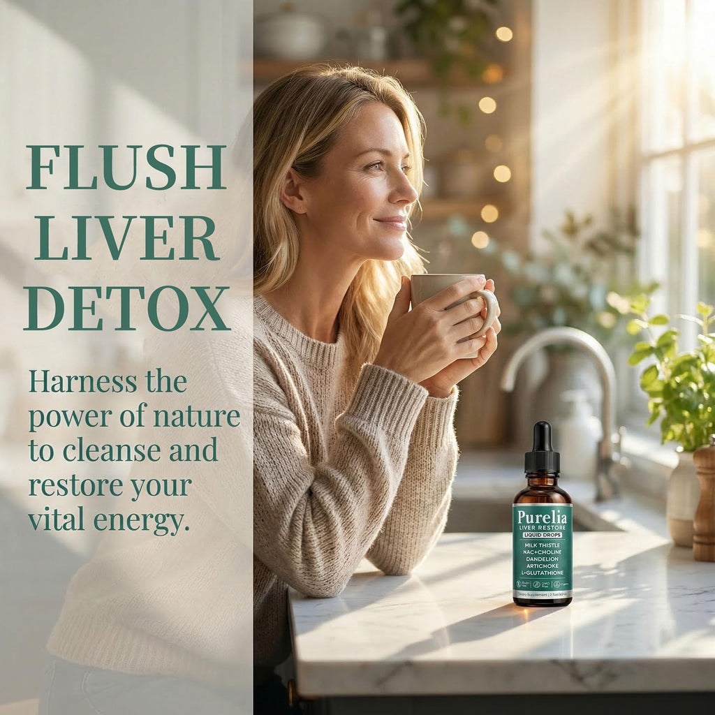 Purelia Liver Restore Drops – Complete Liver Detox Support Supplement with Milk Thistle, Dandelion & L-Glutathione for Liver Cleanse & Digestion Aid Health, 2 Fl Oz (1)
